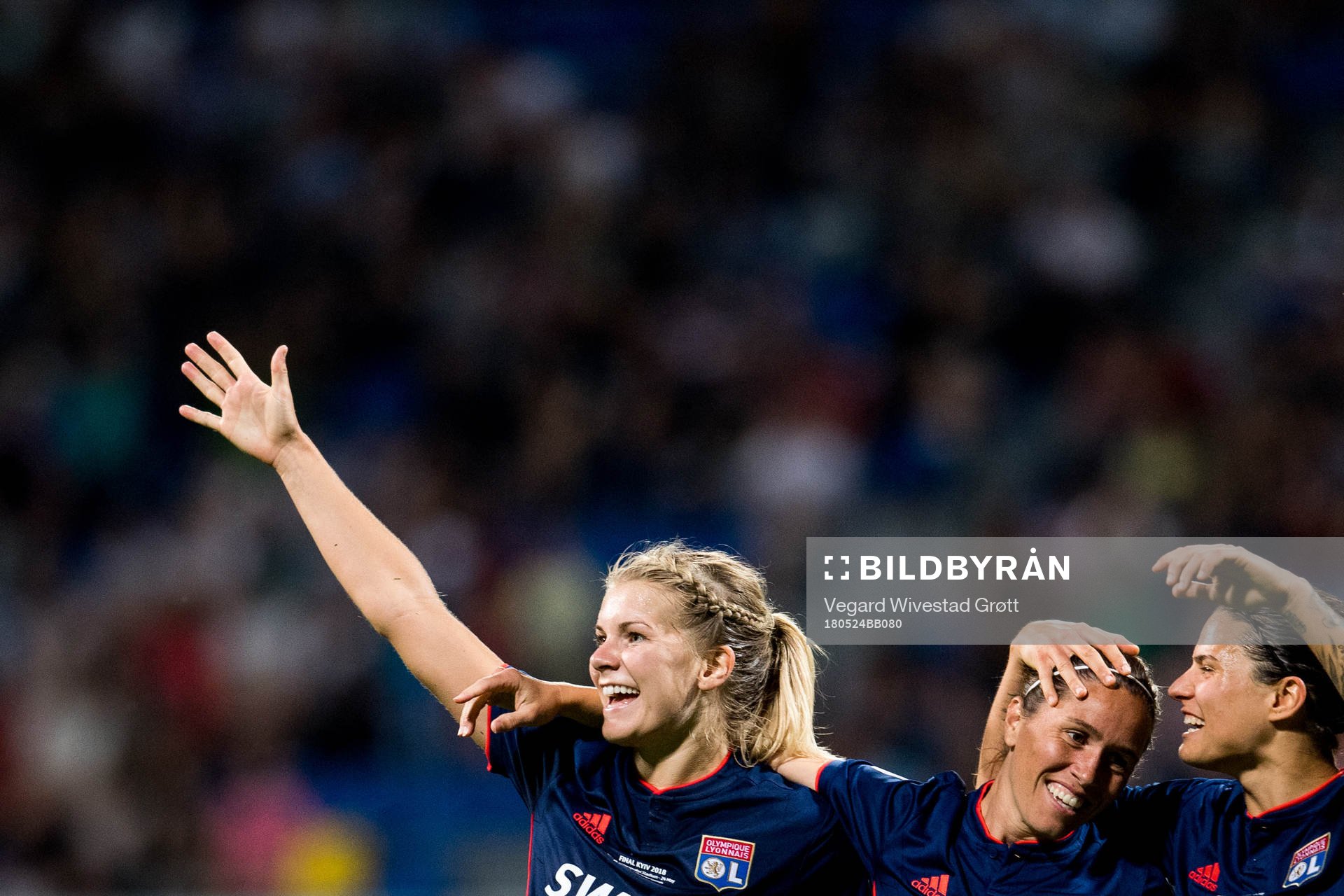 Ada Hegerberg, Camille Abily and Dzsenifer Marozsan of Lyon