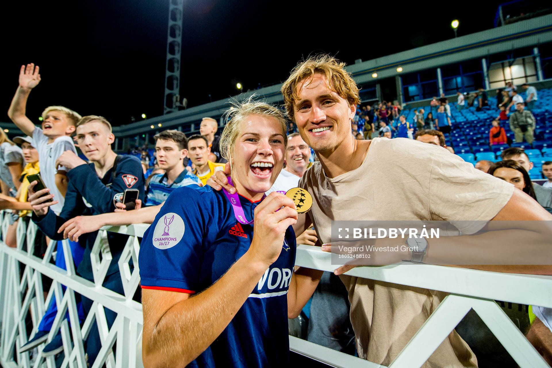 Ada Hegerberg of Lyon celebrates with her boyfriend Thomas
