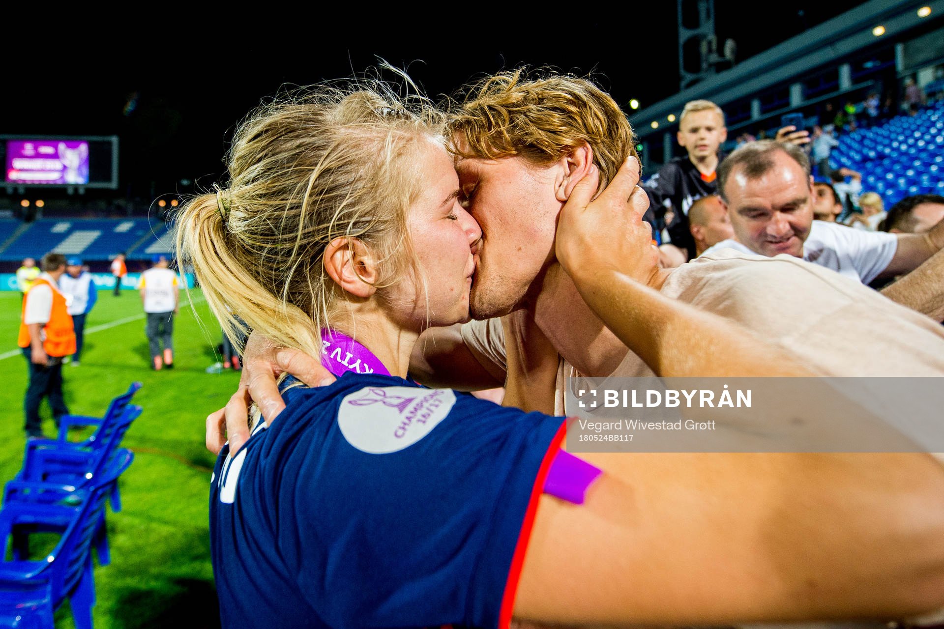 Ada Hegerberg of Lyon kisses her boyfriend Thomas Rogne