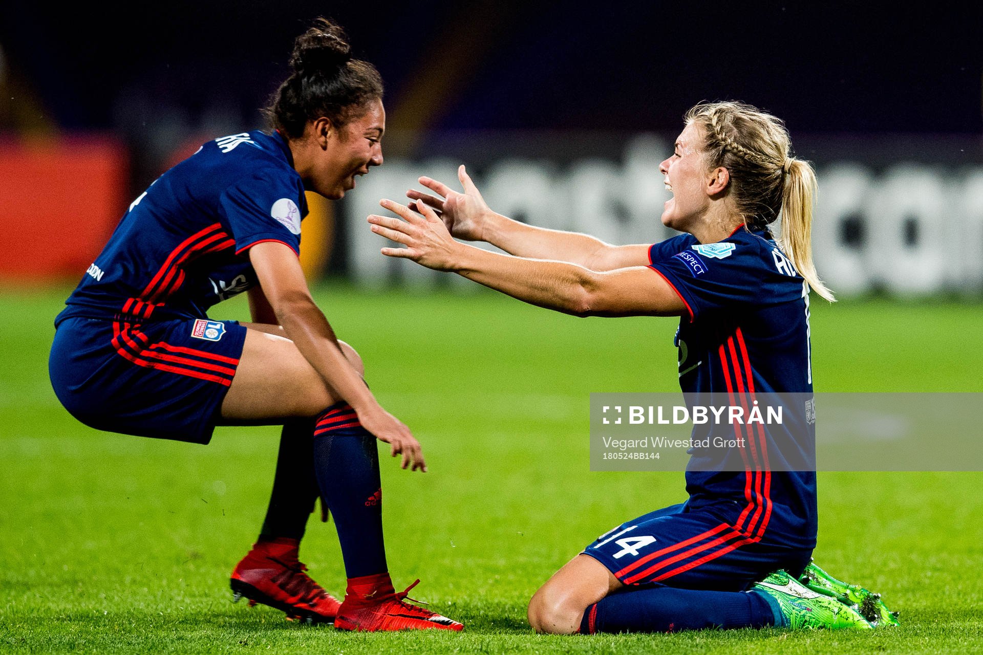 Ada Hegerberg of Lyon celebrates at the final whistle with