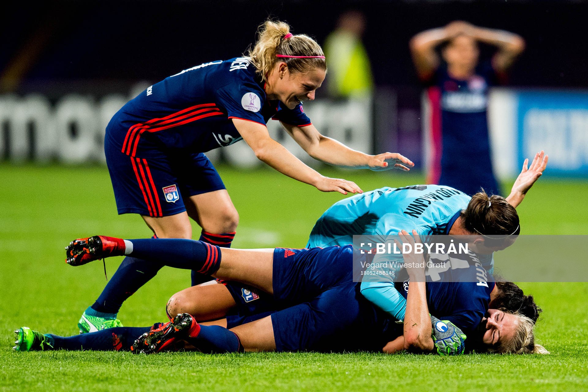 Ada Hegerberg of Lyon celebrates at the final whistle with