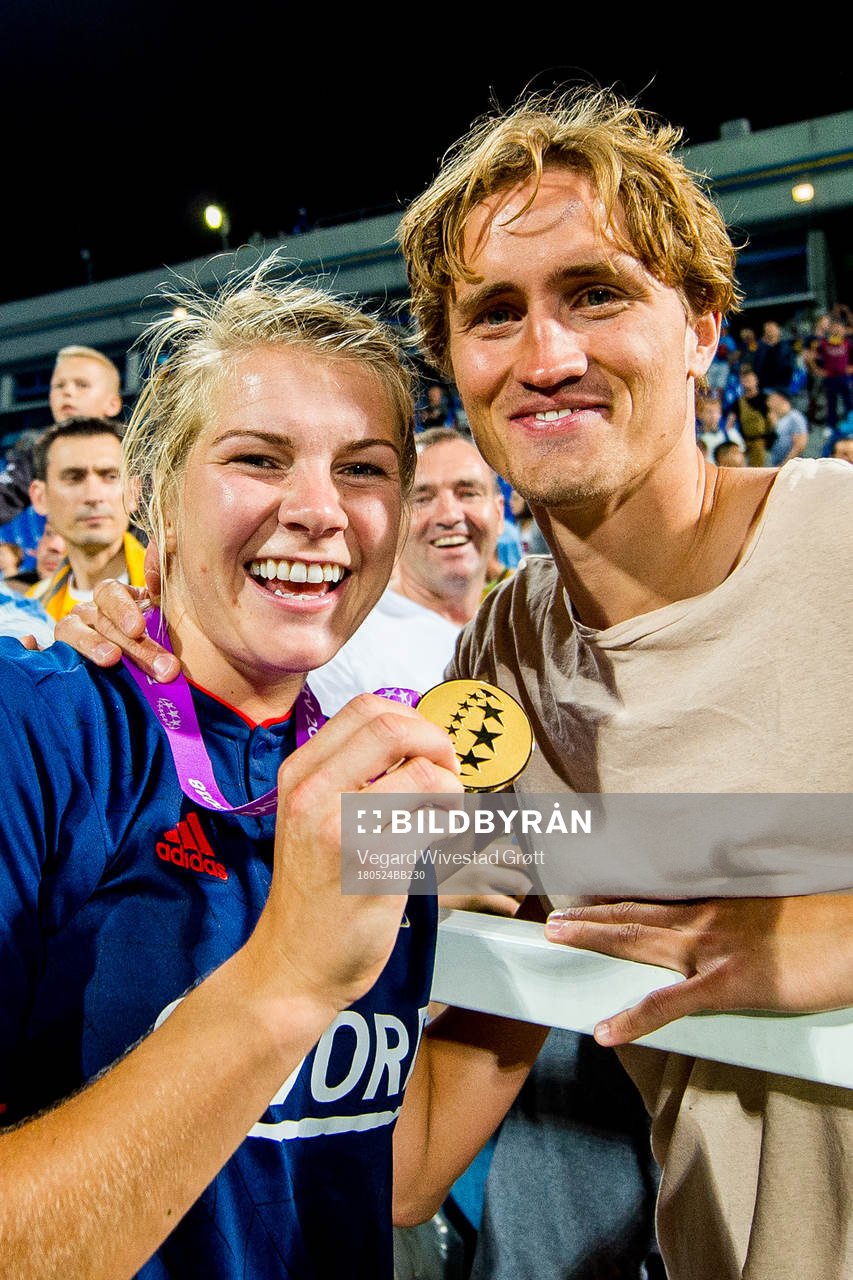 Ada Hegerberg of Lyon celebrates with her boyfriend Thomas