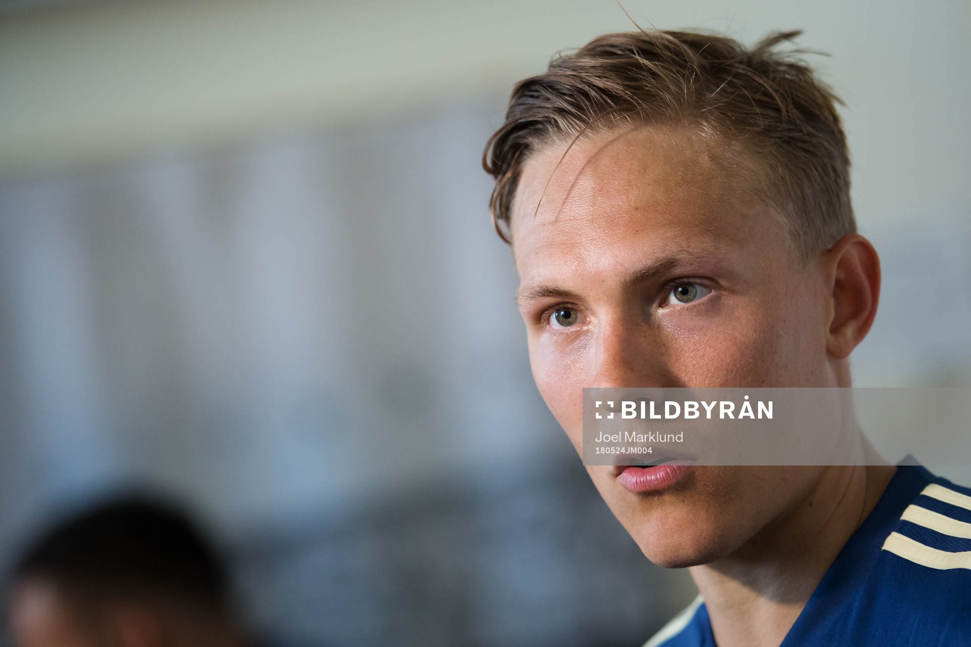 Ludwig Augustinsson efter Sveriges fotbollslandslags träning den 24 maj 2018 i Stockholm.