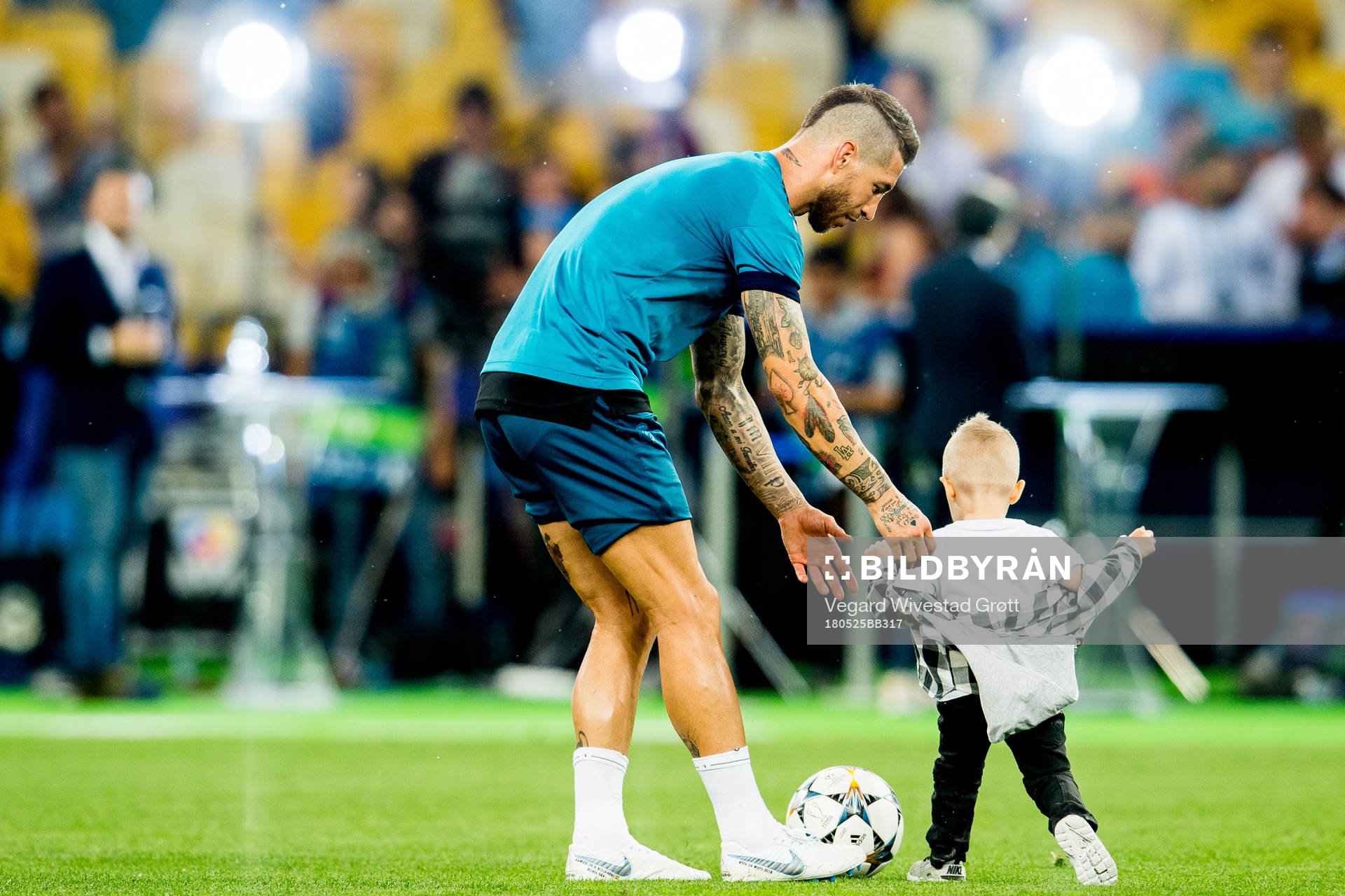 Sergio Ramos of Real Madrid with his son Marco Ramos Rubio