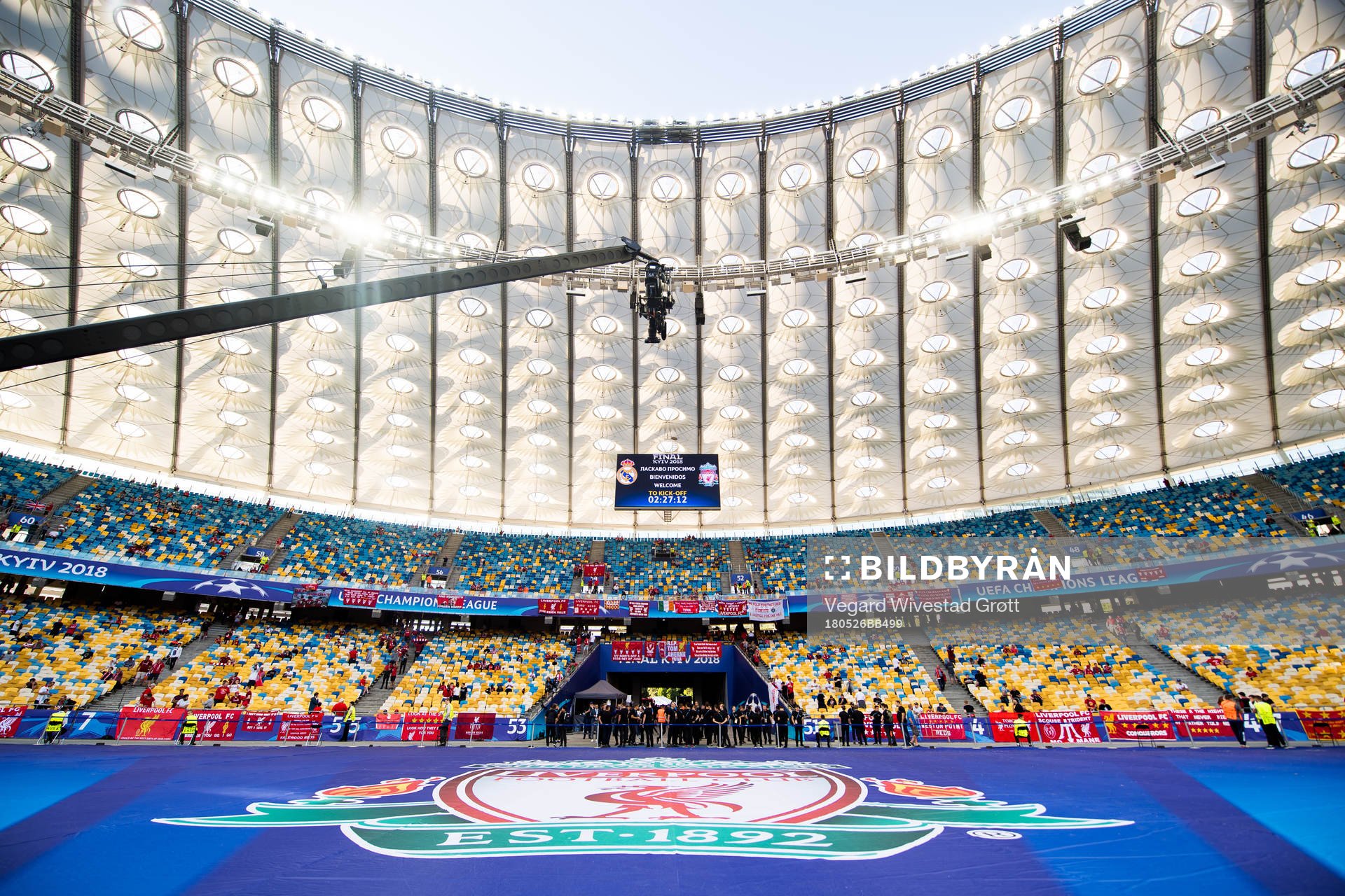 General interior view of NSC Olimpiyskiy stadium ahead of the UEFA Champions League final between Real Madrid and Liverpool on May 26, 2018 in Kyiv.