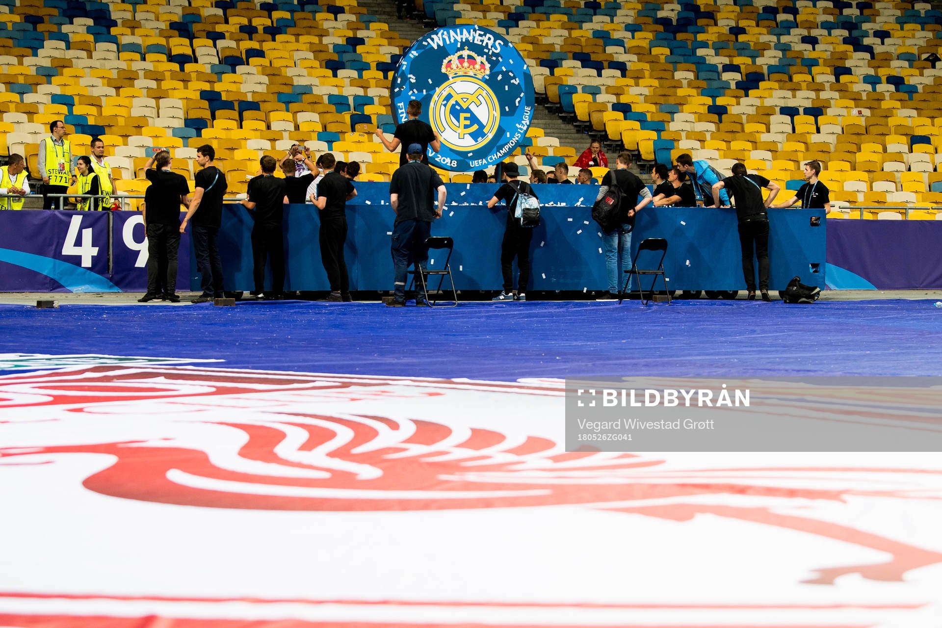 The podium is carried off the pitch