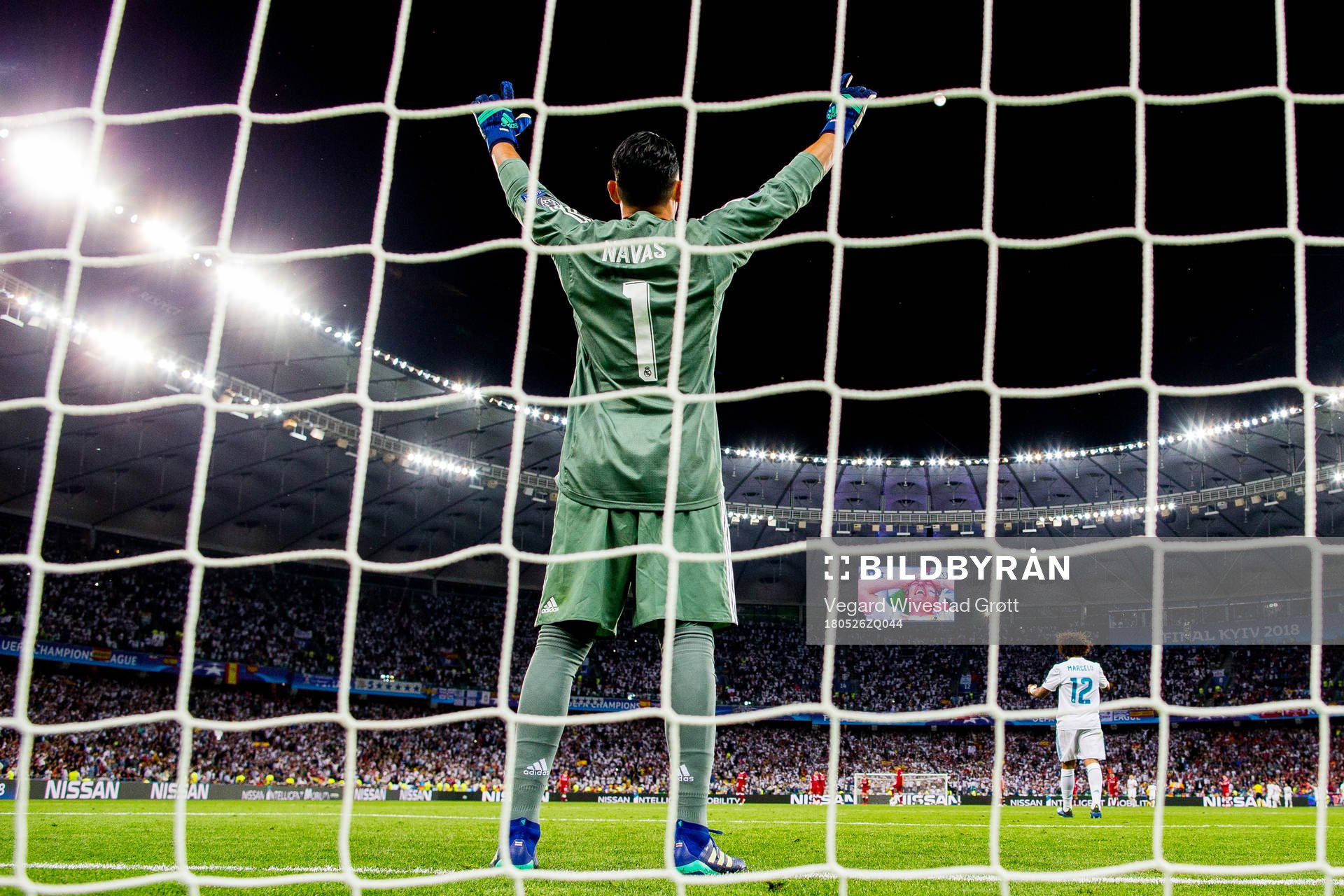 Goalkeeper Keylor Navas of Real Madrid celebrates 1-0