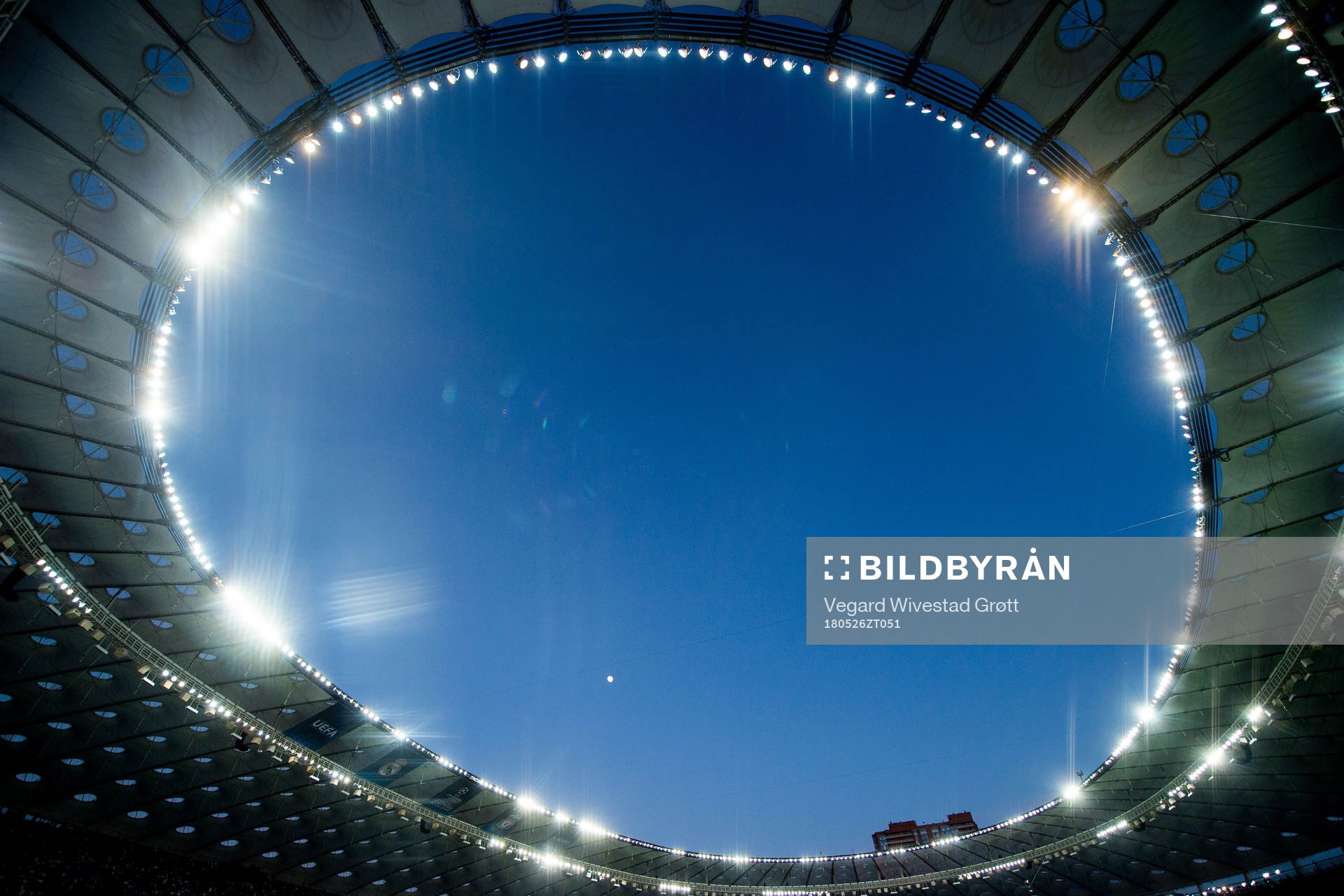 General view of NSC Olimpiyskiy stadium ahead of the UEFA Champions League final between Real Madrid and Liverpool on May 26, 2018 in Kyiv.