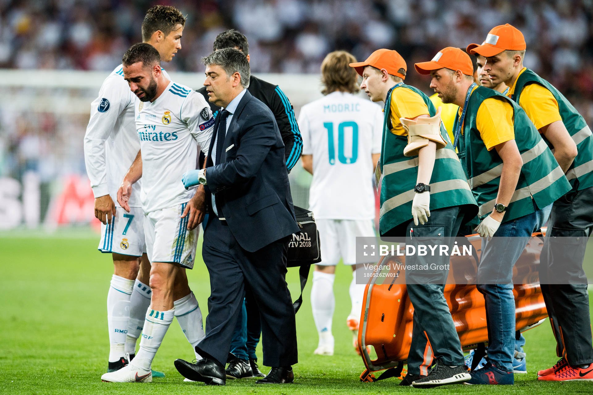 Dani Carvajal of Real Madrid with an injury