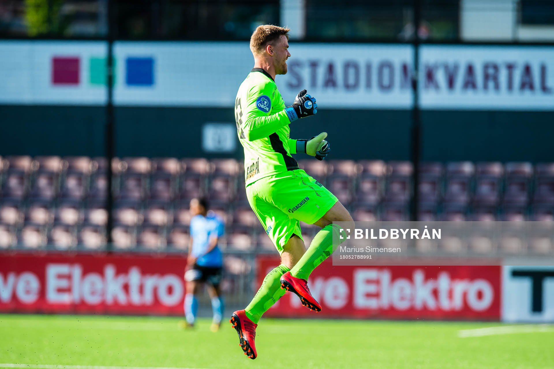 Lukas Jonsson of Mjøndalen celebrates the 1-0 goal