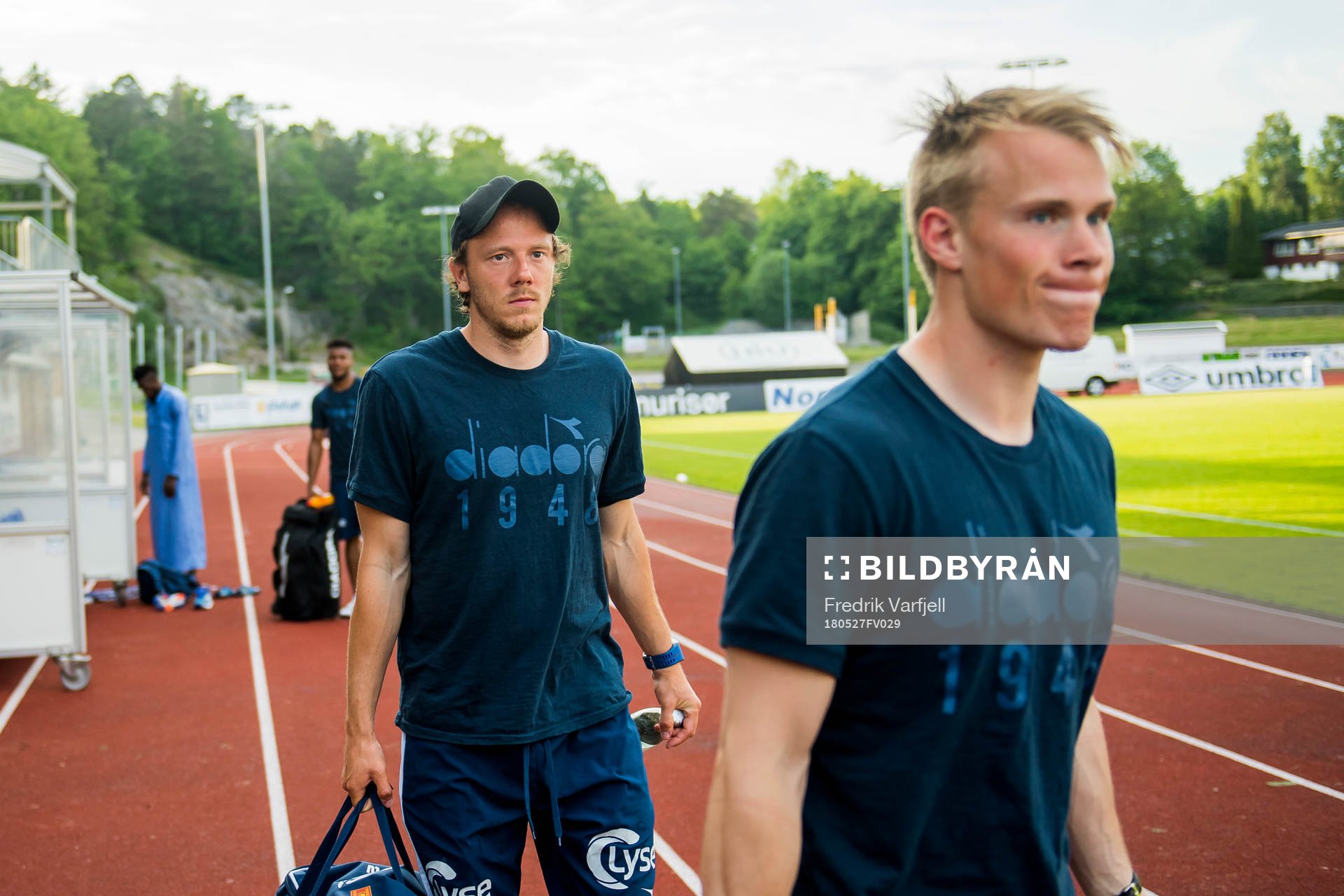 Rolf Daniel Vikstøl and goalkeeper Amund Wichne of Viking after the OBOS-ligaen match between Jerv and Viking on May 27, 2018 in Grimstad.