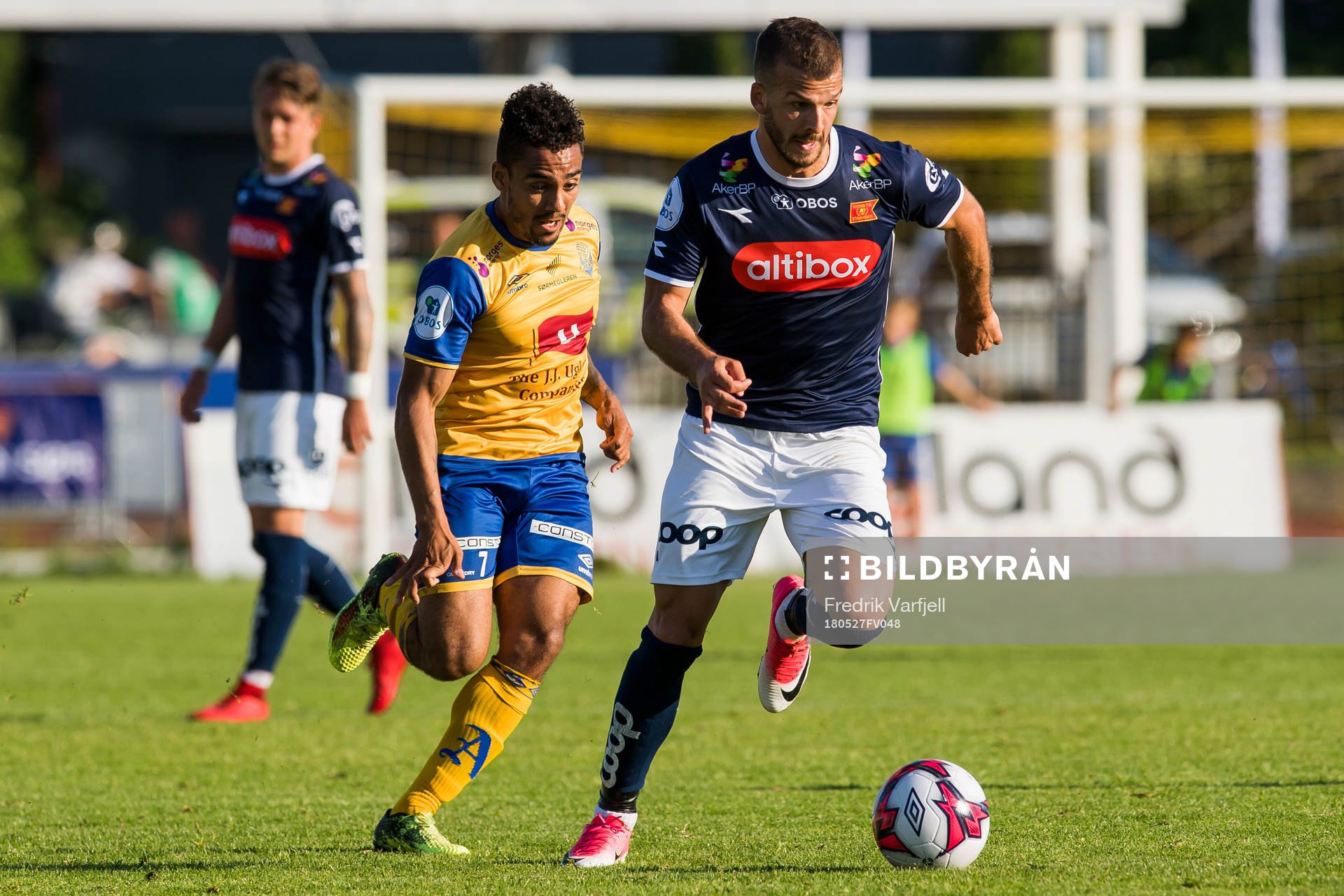 Ulrik Berglann of Jerv and Zlatko Tripic of Viking during the OBOS-ligaen match between Jerv and Viking on May 27, 2018 in Grimstad. 