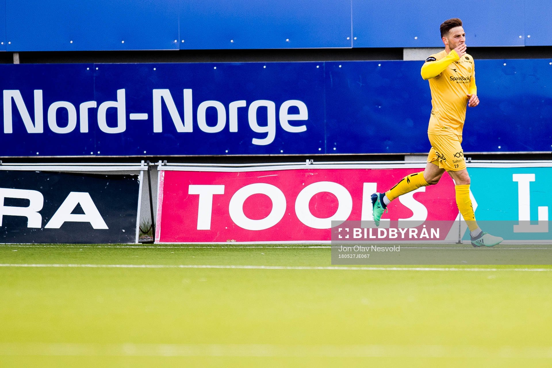 Philip Zinckernagel of Bodø/Glimt celebrates the 3-0 goal during the Eliteserien match between Bodø/Glimt and Ranheim on May 27, 2018 in Bodø.