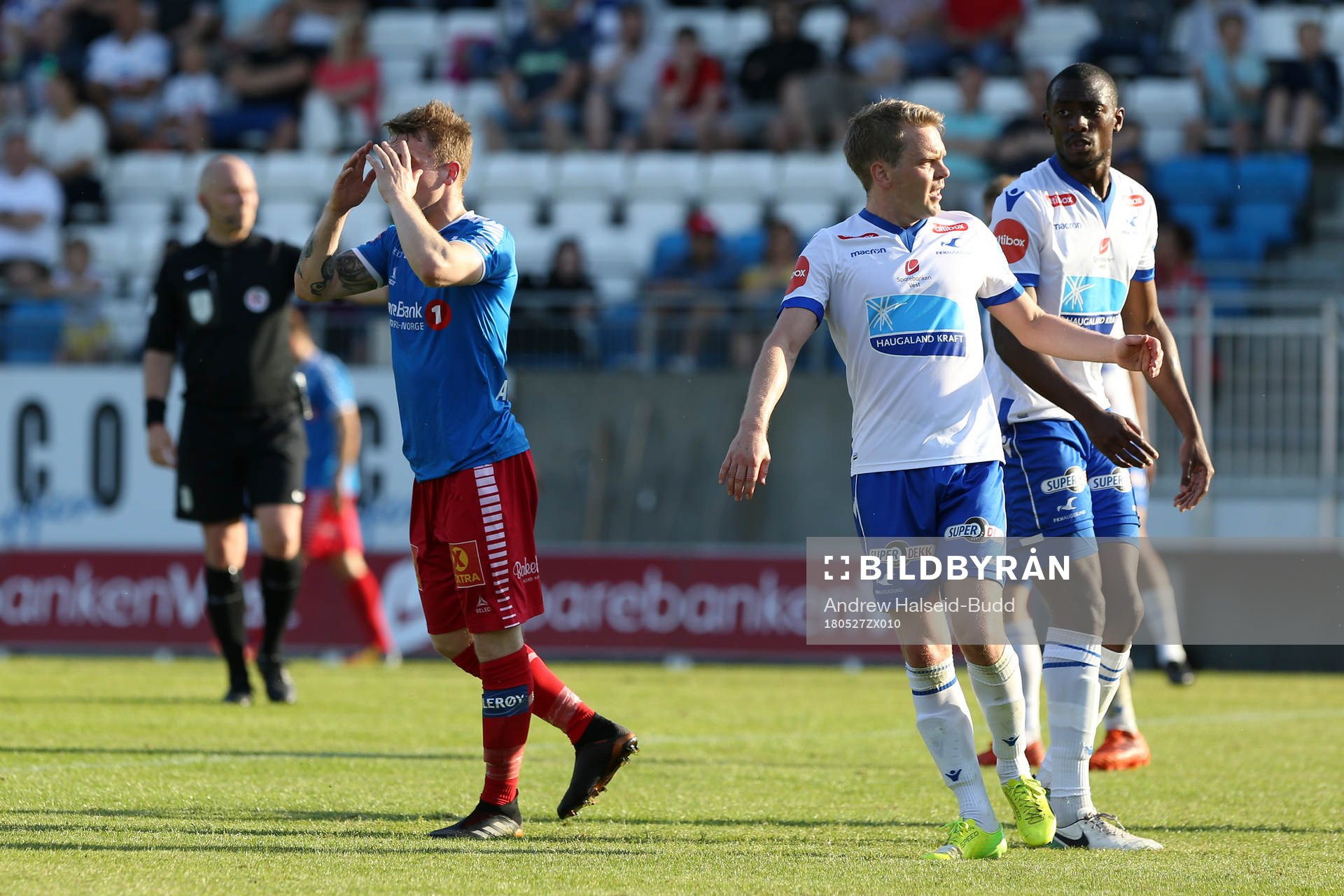 Kent-Are Antonsen of Tromsø in action against Haugesund during the Eliteserien match between Haugesund and Tromsø on May 27, 2018 in Haugesund.