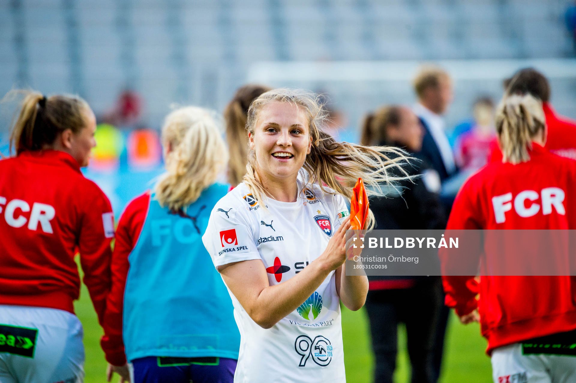 Rosengårds Fiona Brown jublar efter vinsten i fotbollsmatchen i Damallsvenskan mellan LB07 och Rosengård den 31 maj 2018 i Malmö.