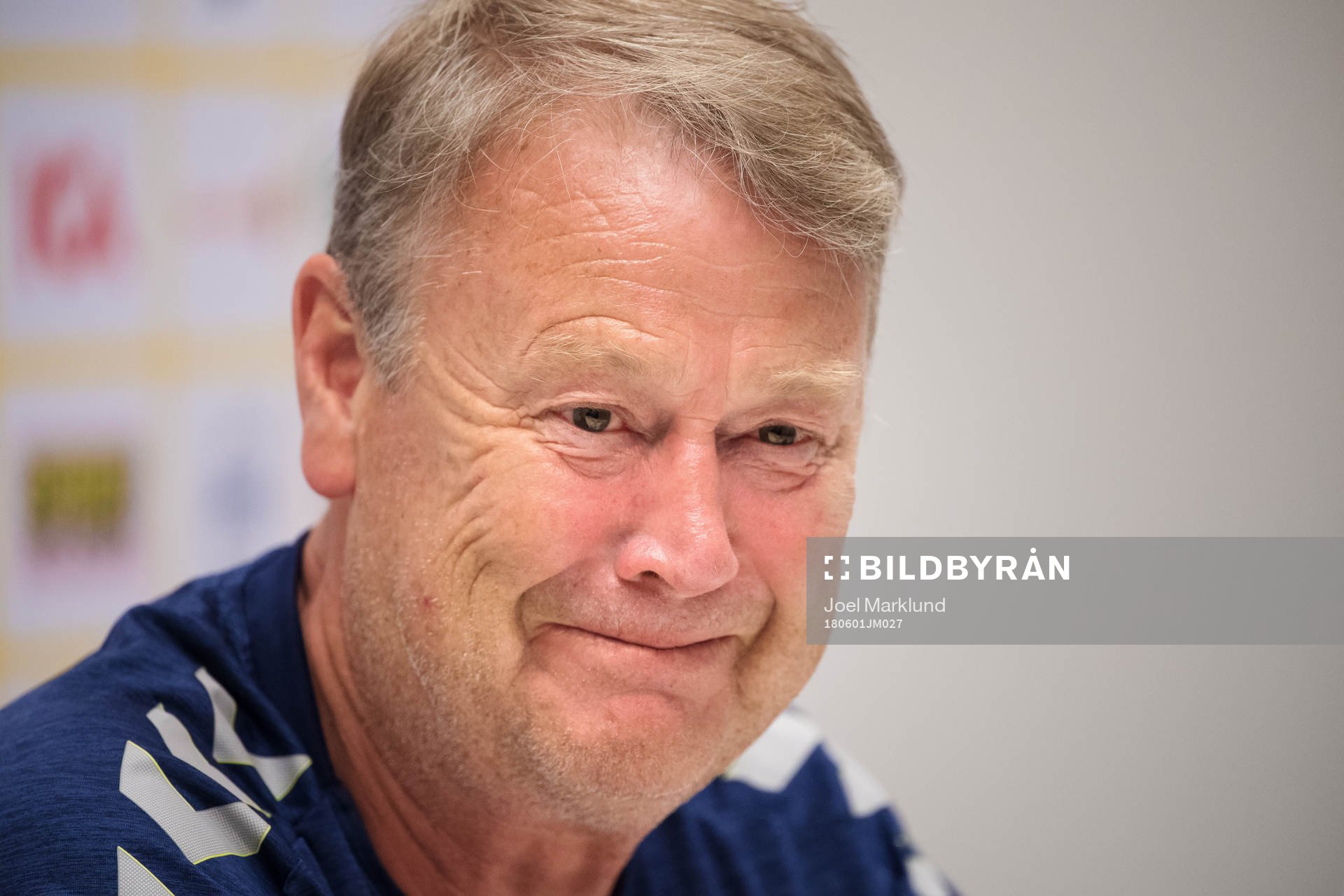Förbundskapten Åge Hareide under en presskonferens med Danmarks fotbollslandslag den 1 juni 2018 i Stockholm.