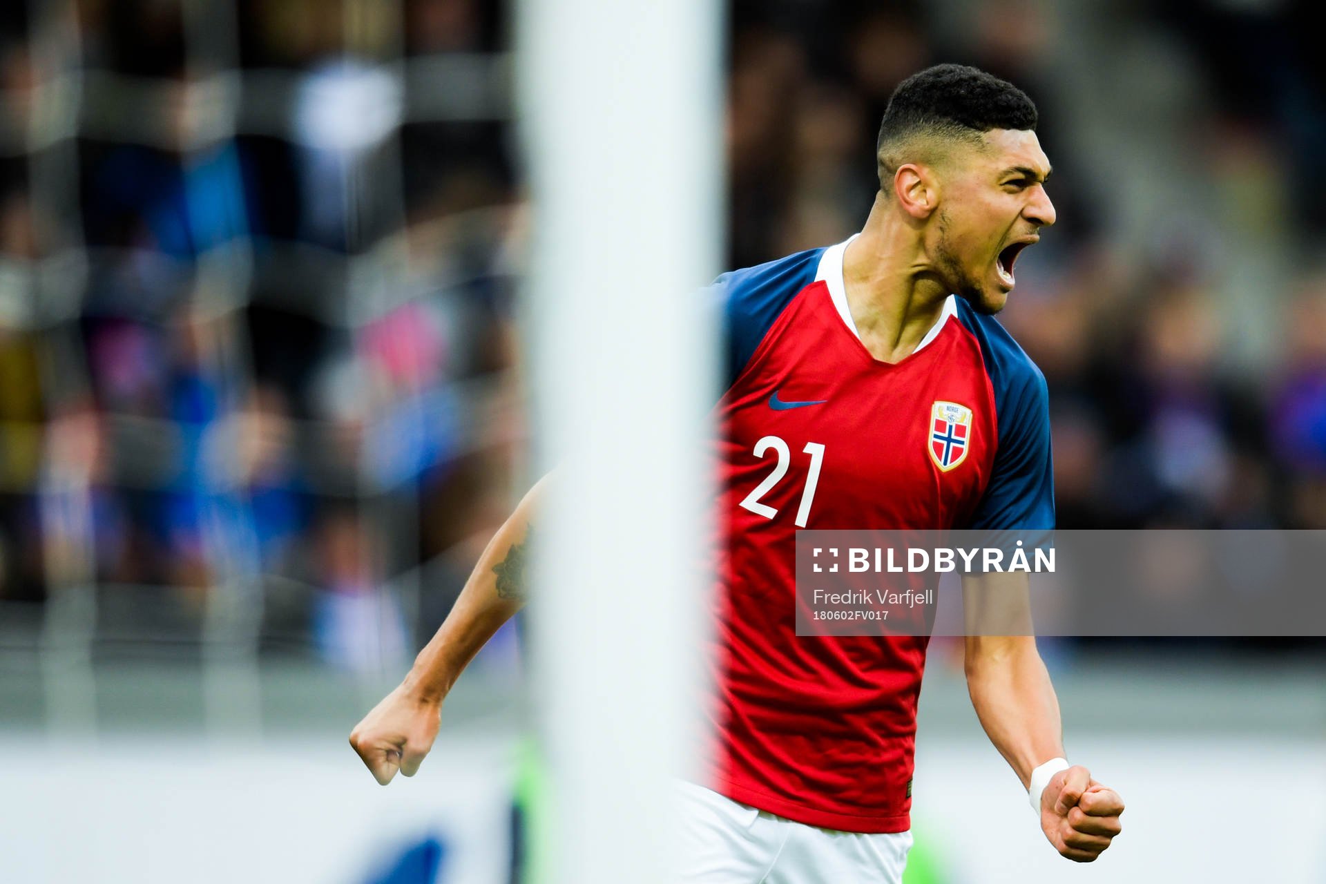 Bjørn Maars Johnsen of Norway celebrates the 0-1 goal