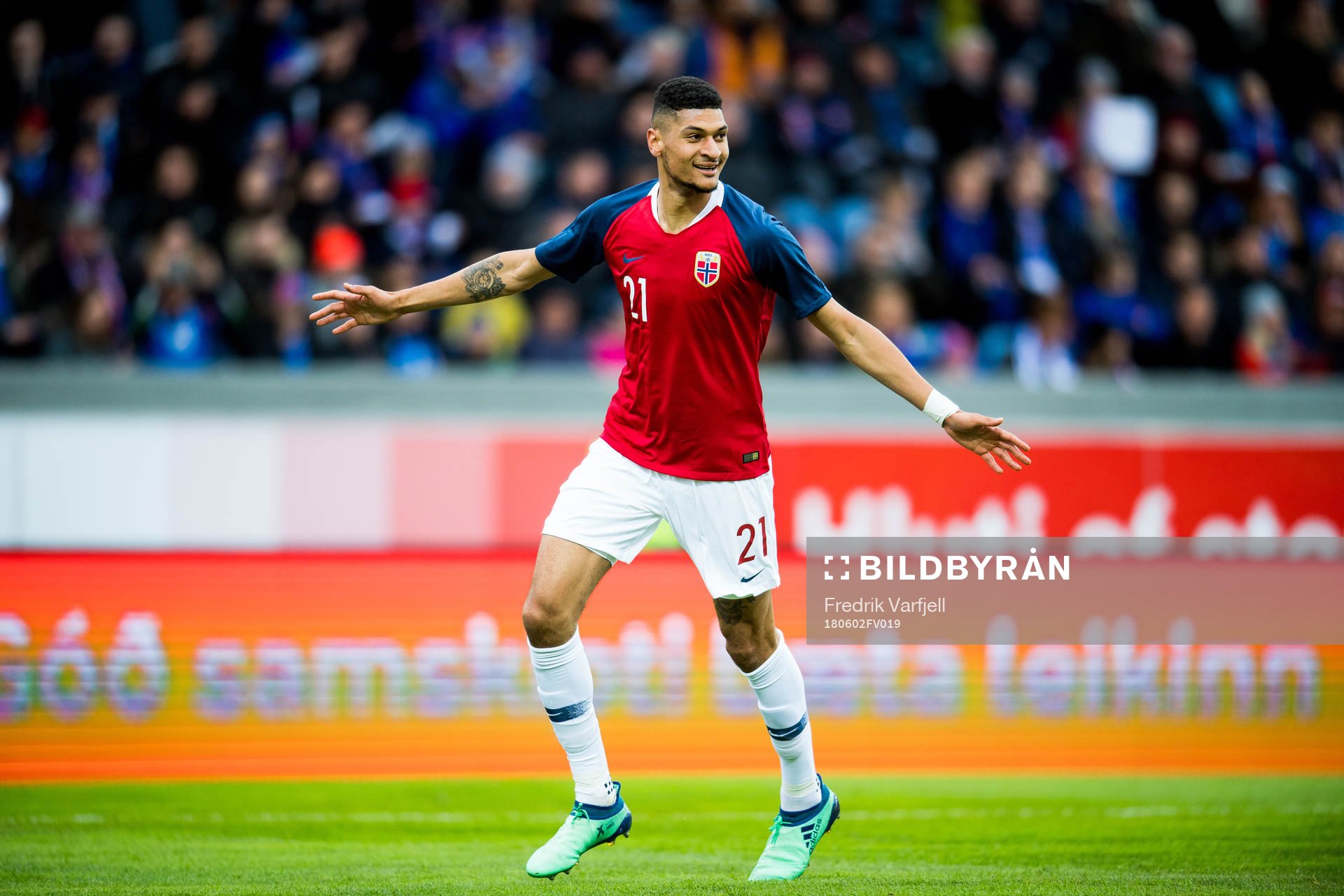 Bjørn Maars Johnsen of Norway celebrates the 0-1 goal