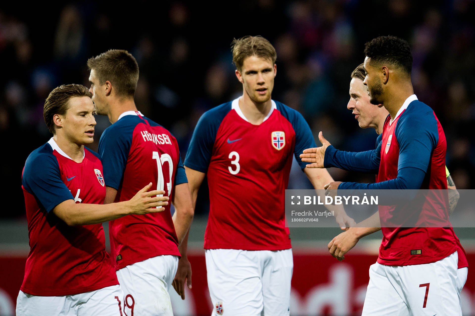 Joshua King of Norway celebrates with teammates