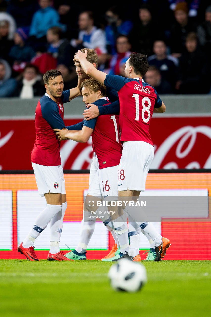 Alexander Sørloth celebrates the 2-3 goal with teammates