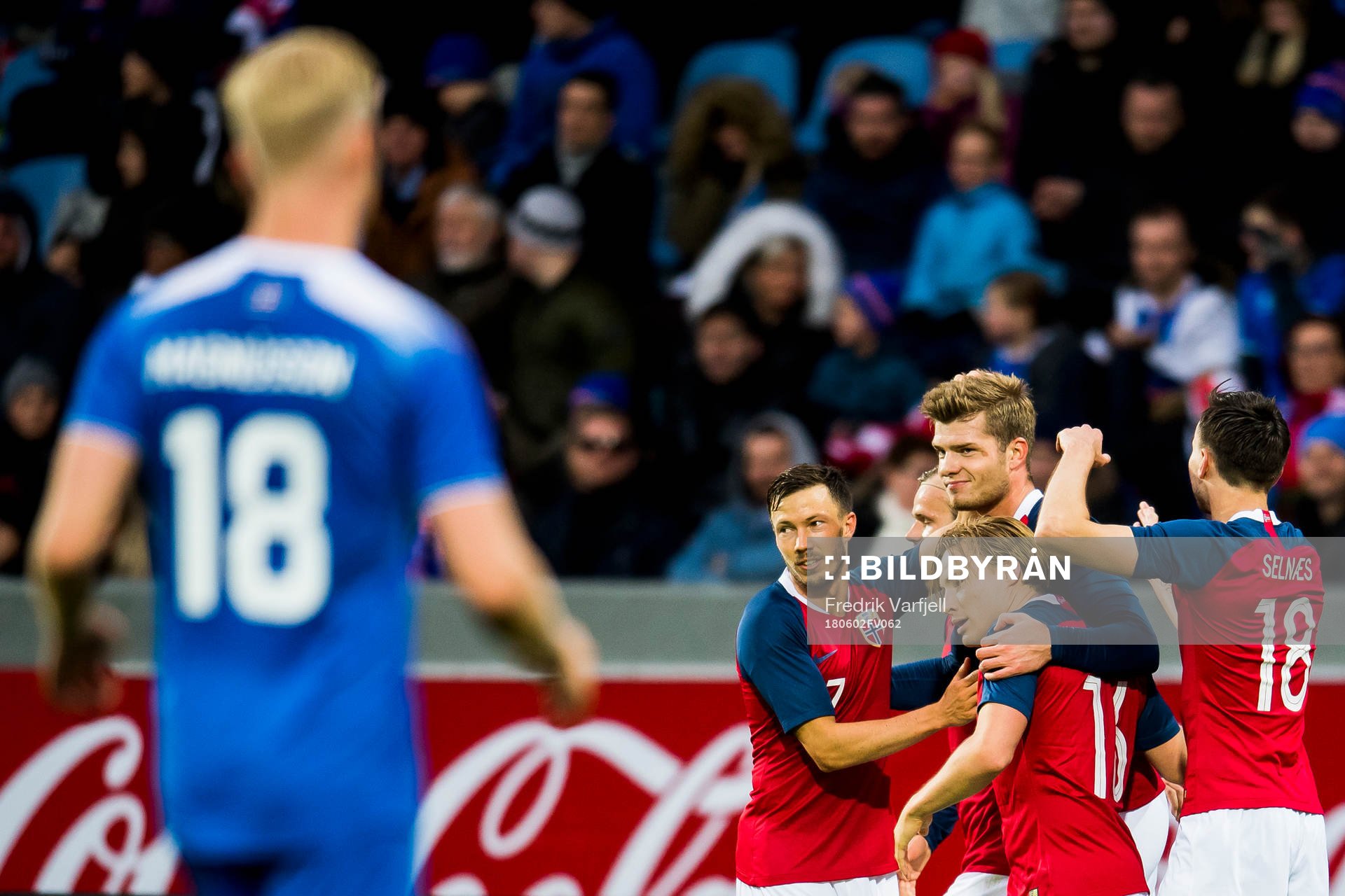 Alexander Sørloth of Norway celebrates with his teammate