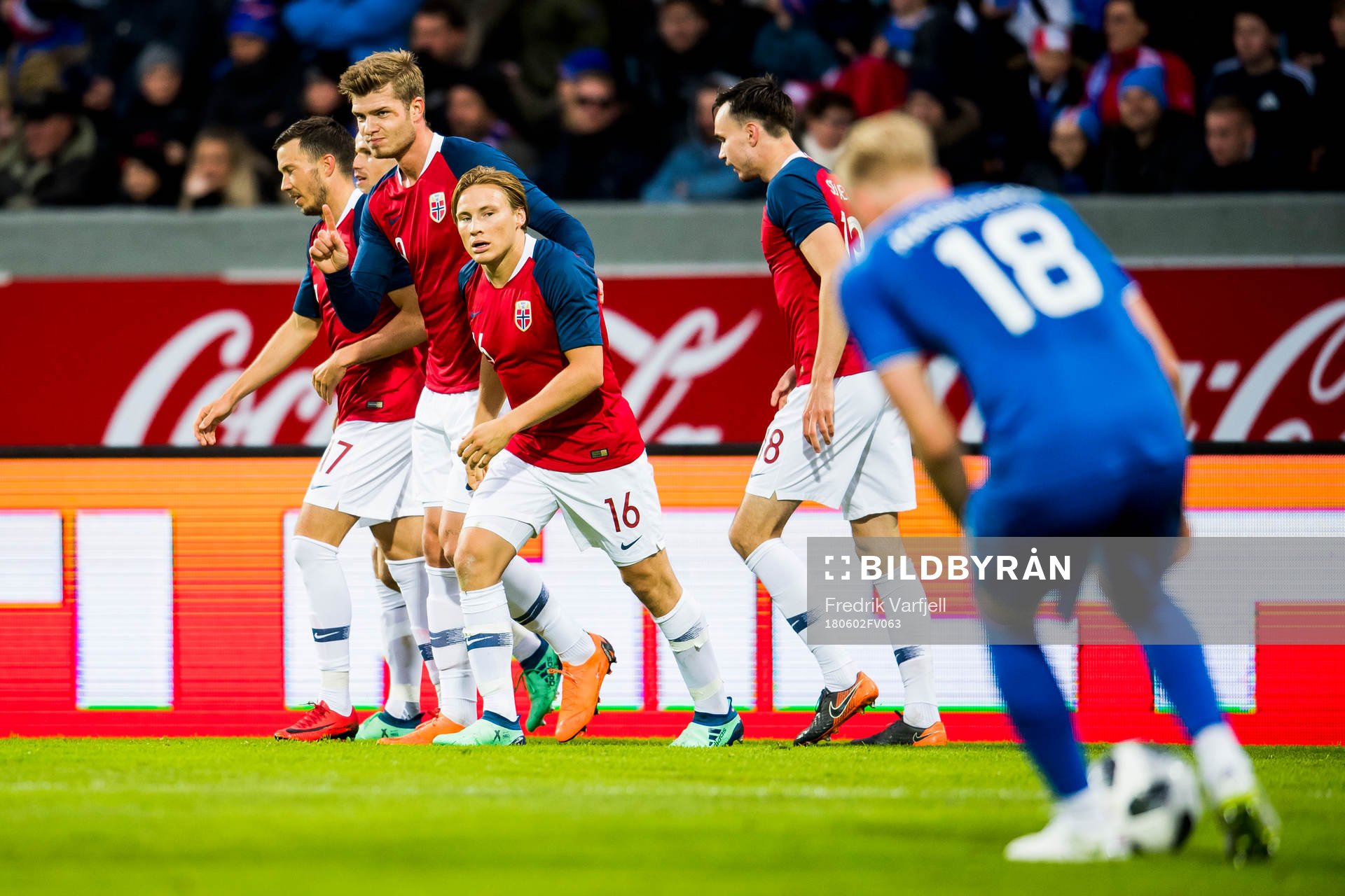 Alexander Sørloth of Norway celebrates with his teammate