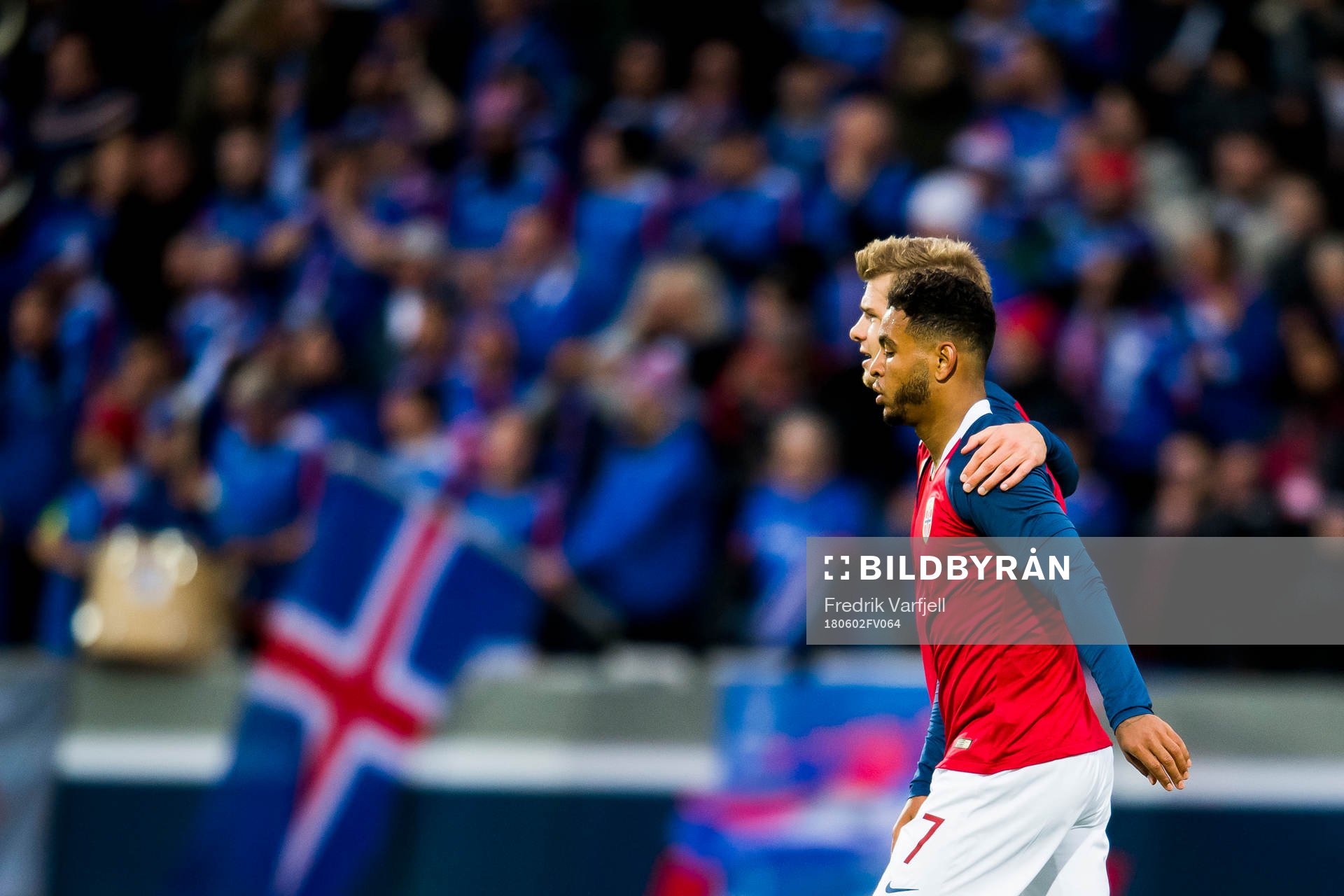 Alexander Sørloth of Norway celebrates with Joshua King of