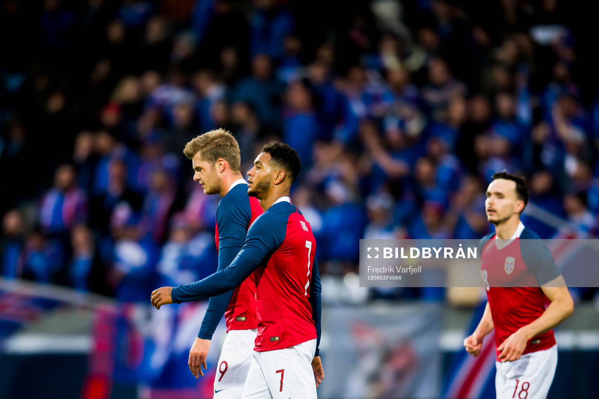 Alexander Sørloth of Norway celebrates with Joshua King of