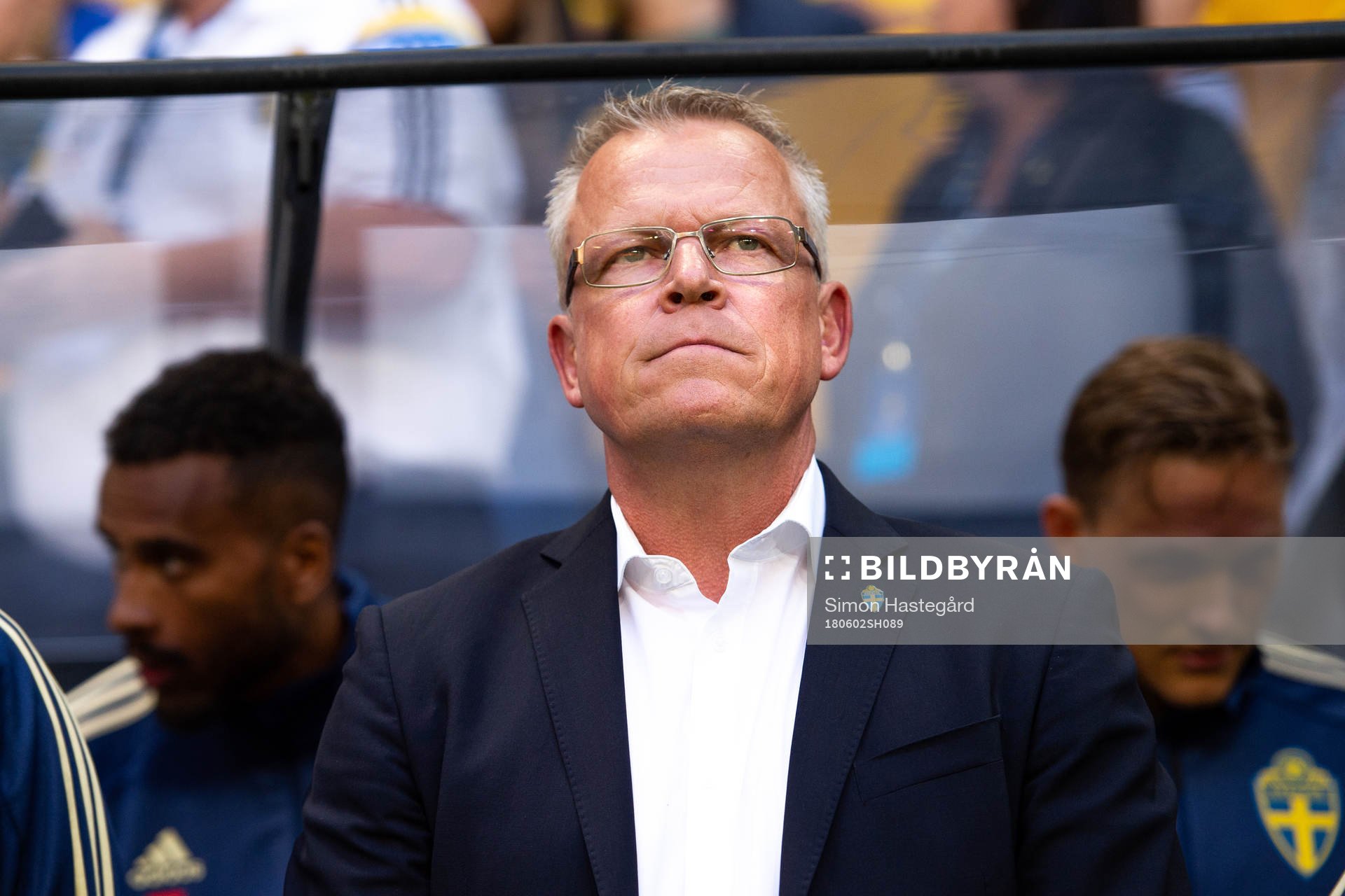 Sveriges förbundskapten Janne Andersson före  träningslandskampen i fotboll mellan Sverige och Danmark den 2 juni 2018 i Stockholm.