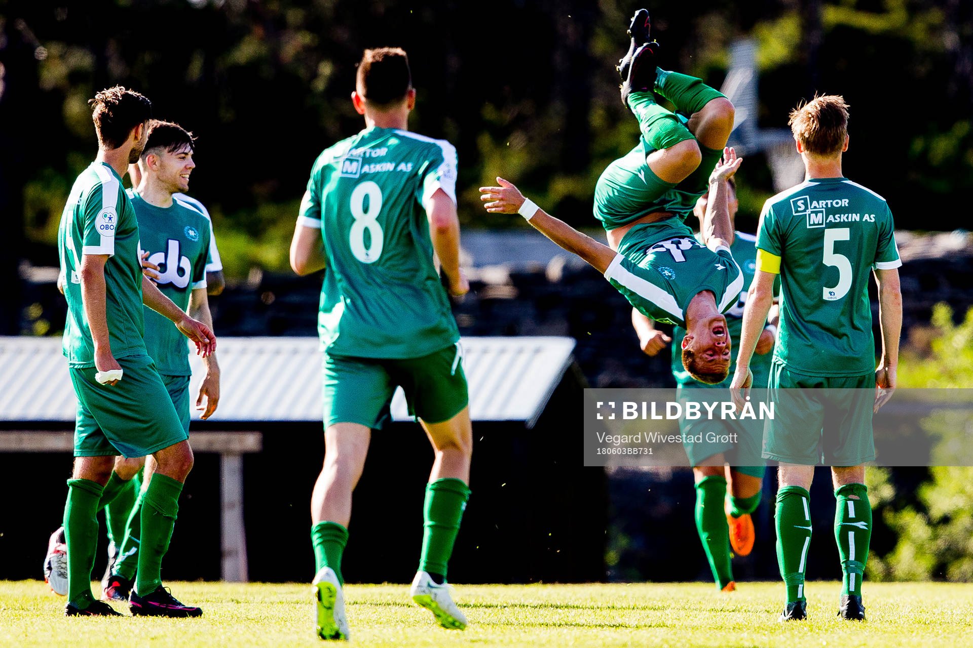 Ståle Steen Sæthre of Nest-Sotra celebrates scoring 1-0 during the OBOS-ligaen match between Nest-Sotra and Aalesund on June 3, 2018 in Ågotnes.