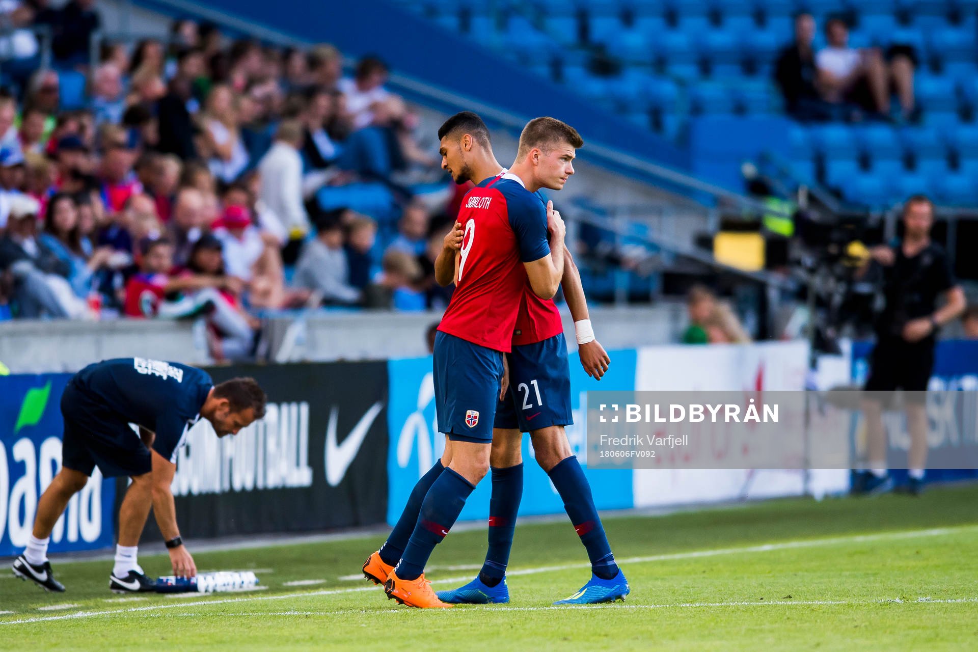 Bjørn Maars Johnsen and Alexander Sørloth of Norway