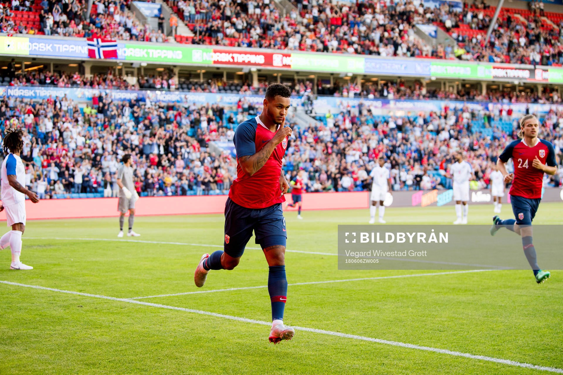 Joshua King of Norway celebrates the 1-0 goal