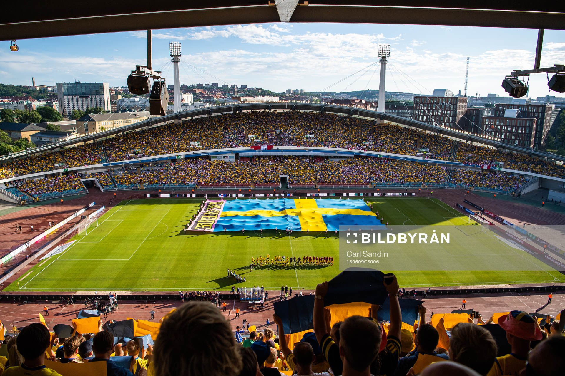 General view over Ullevi stadium with the teams lined up