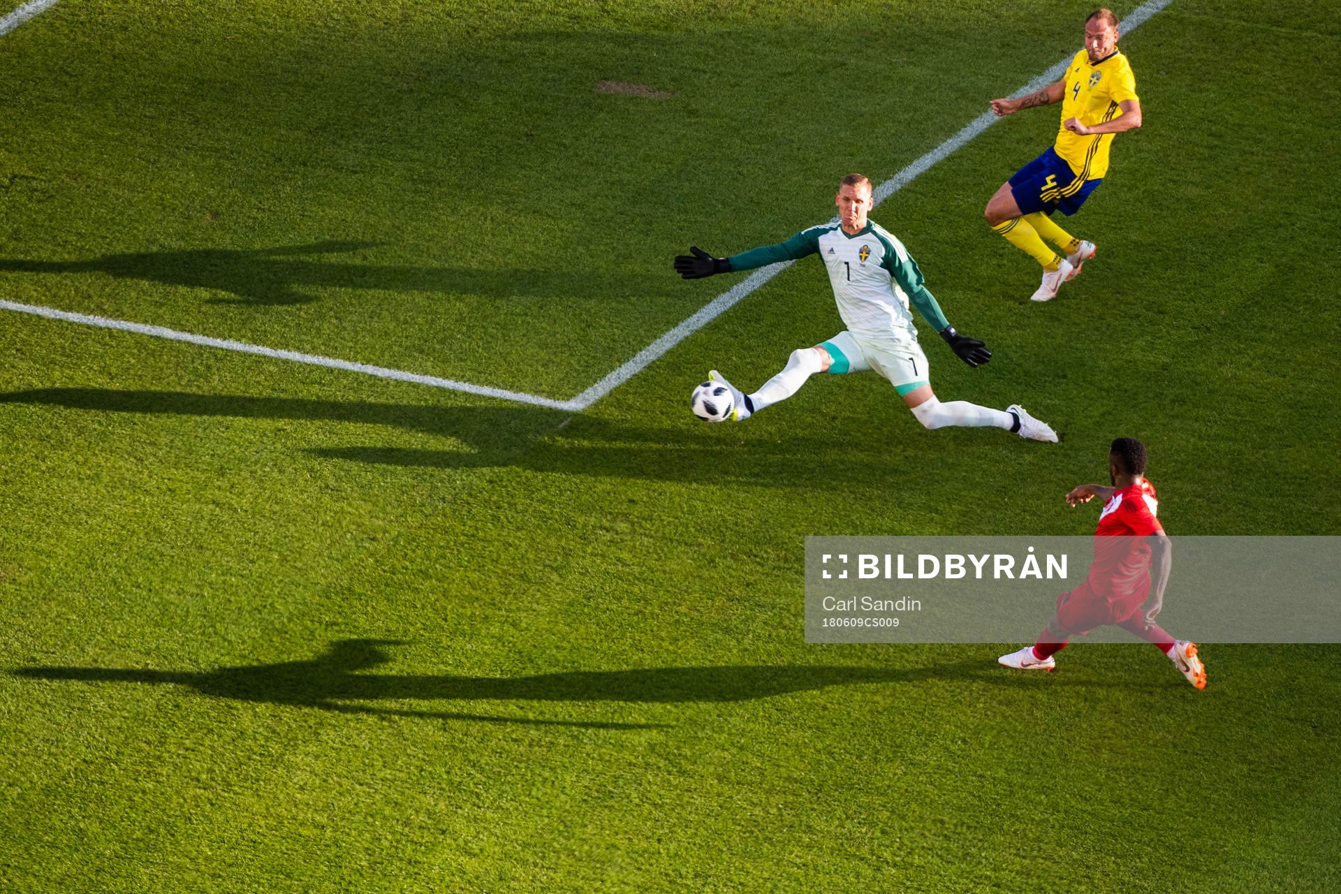 goalkeeper Robin Olsen of Sweden saves a shot from