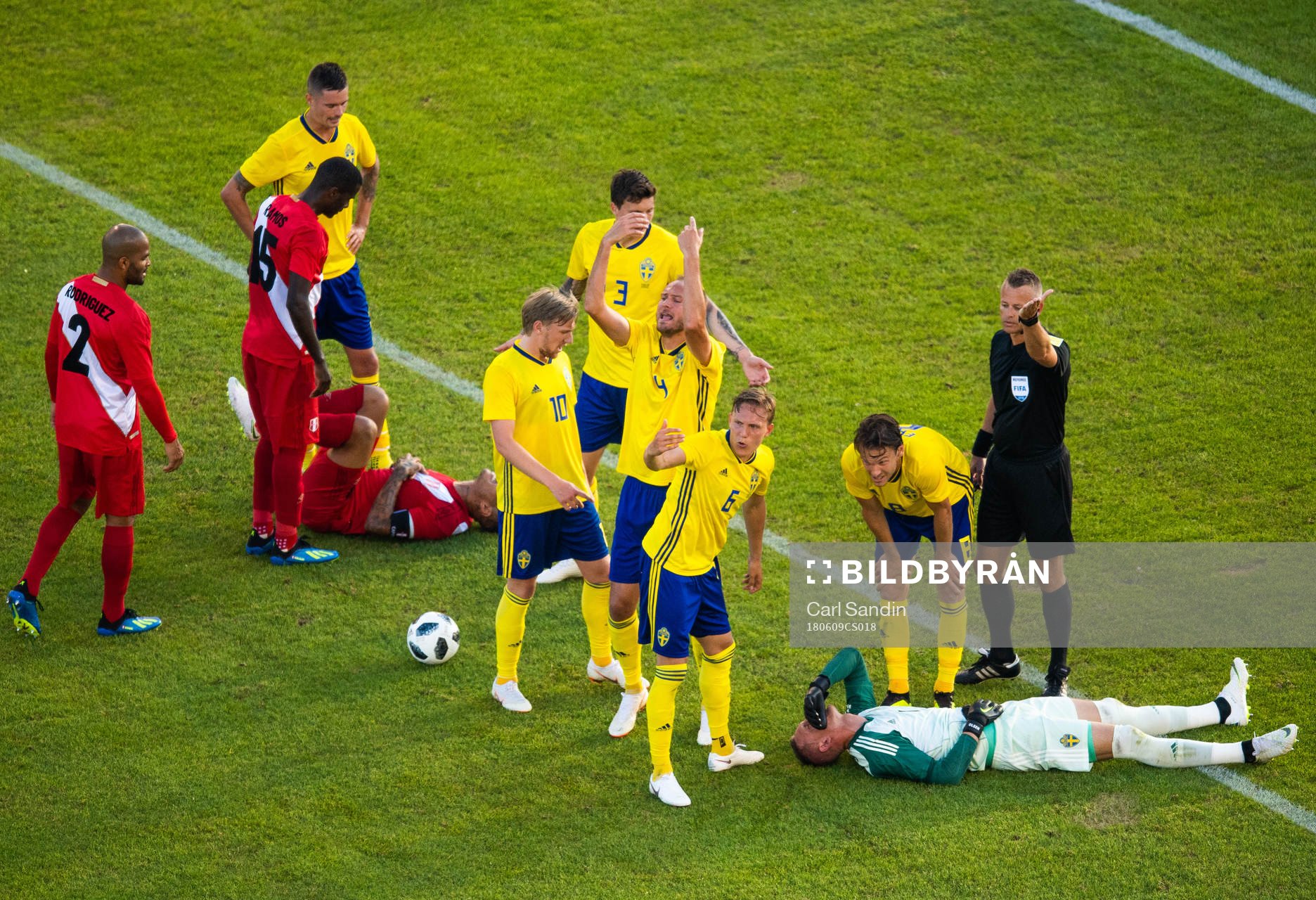 goalkeeper Robin Olsen of Sweden lies down
