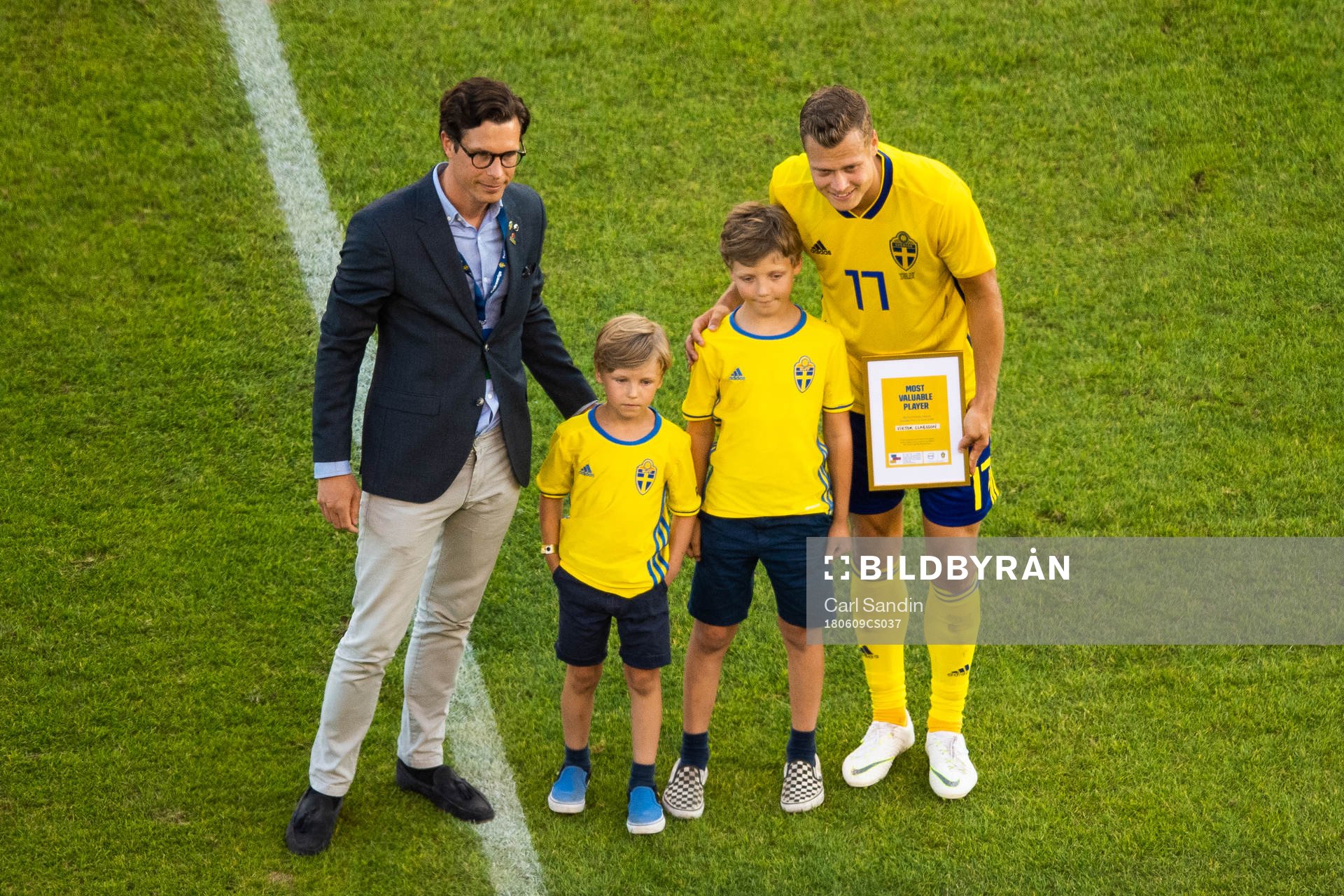 Viktor Claesson of Sweden is awarded man of the match
