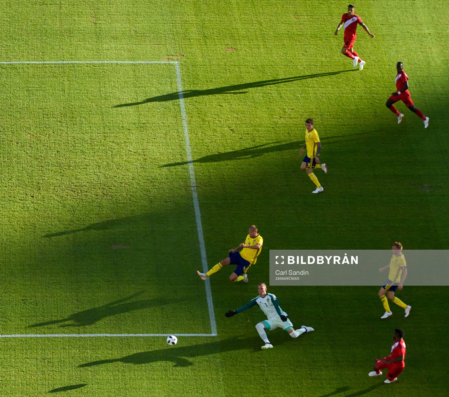 Goalkeeper Robin Olsen of Sweden saves a shot from