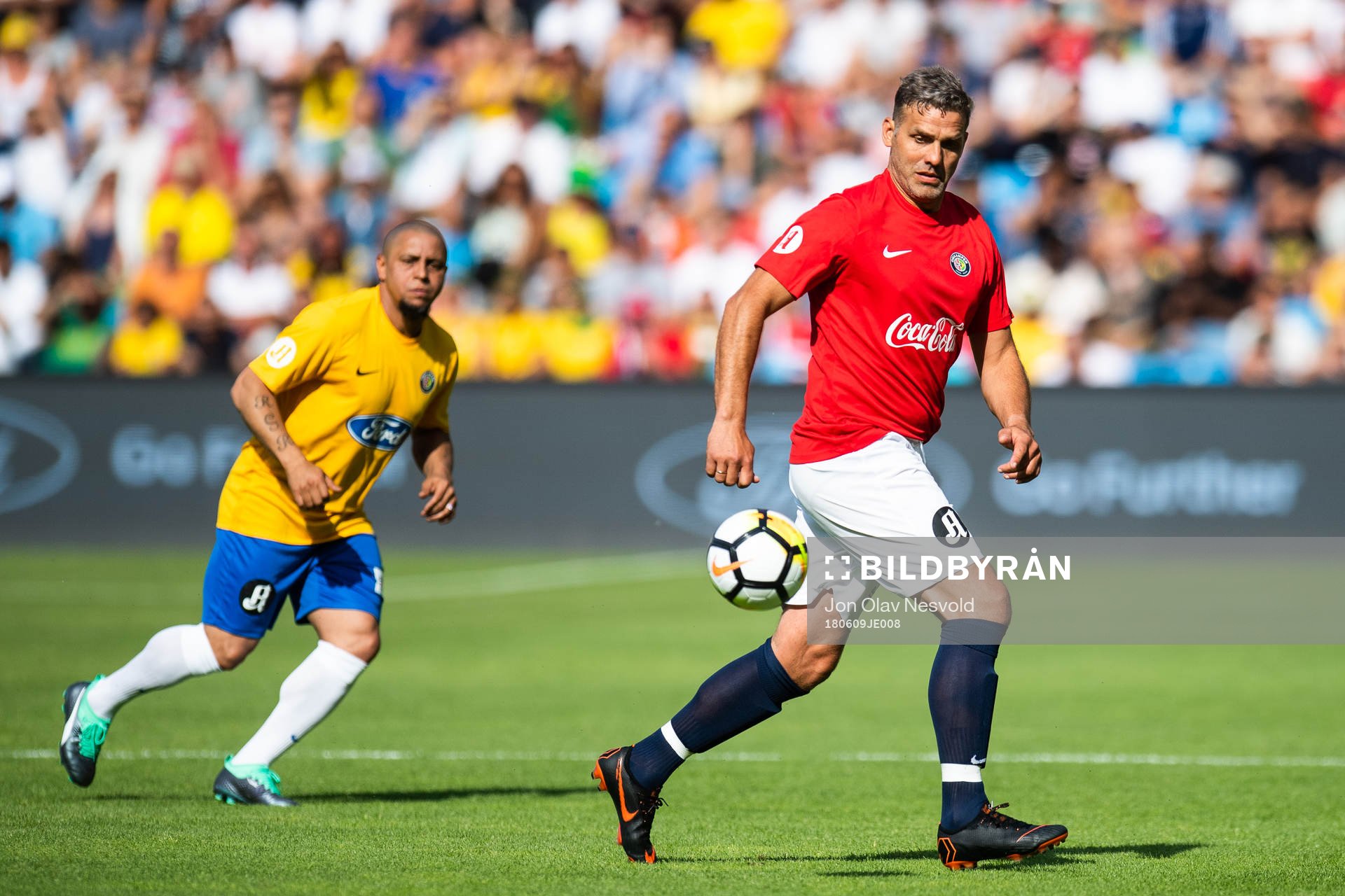 Håvard Flo of Norway in action during the Omkampen match between Norway 1998 and Brazil 1998 on June 9, 2018 in Oslo.