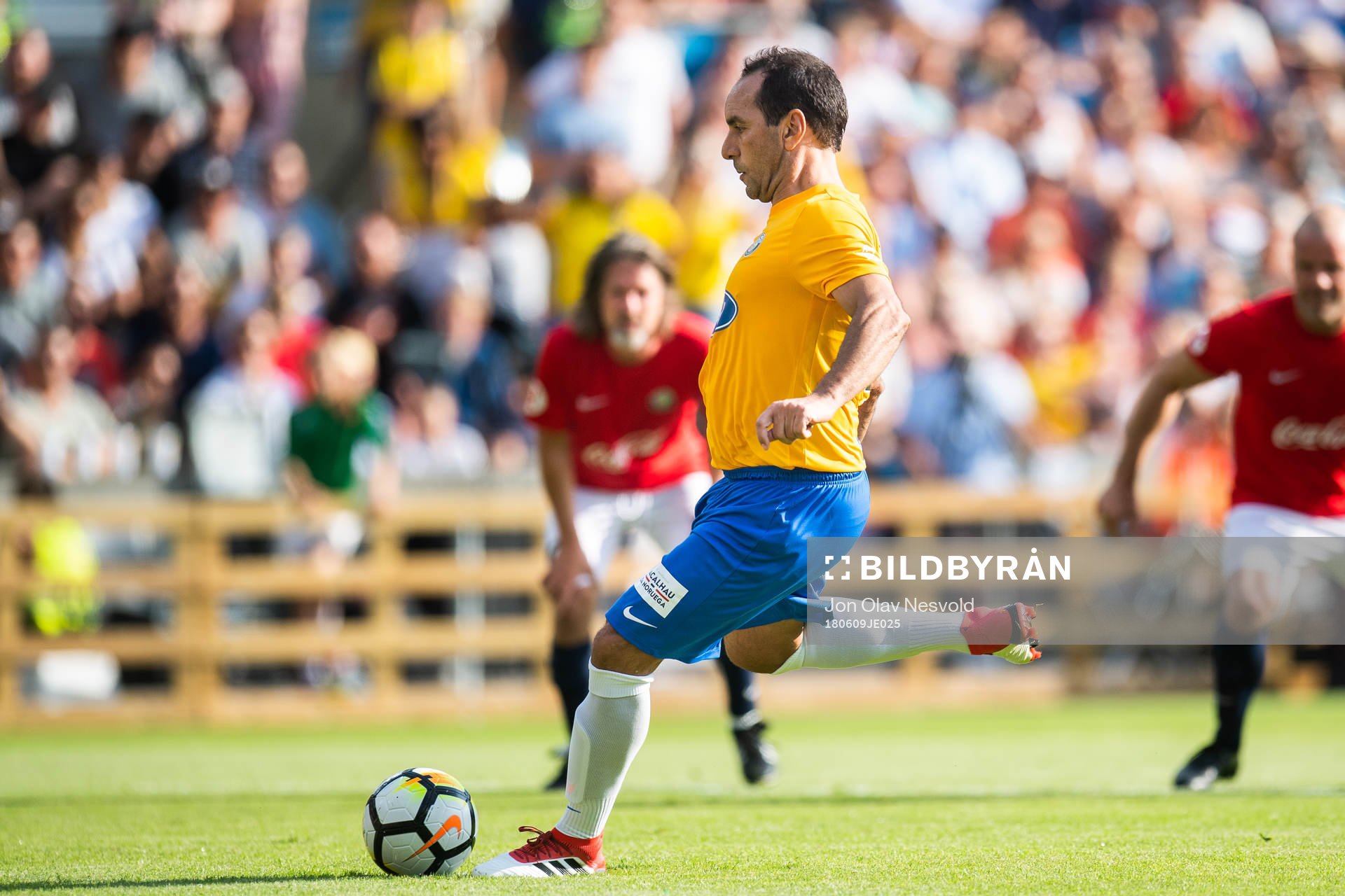 Edmundo of Brazil shoots a penalty kick