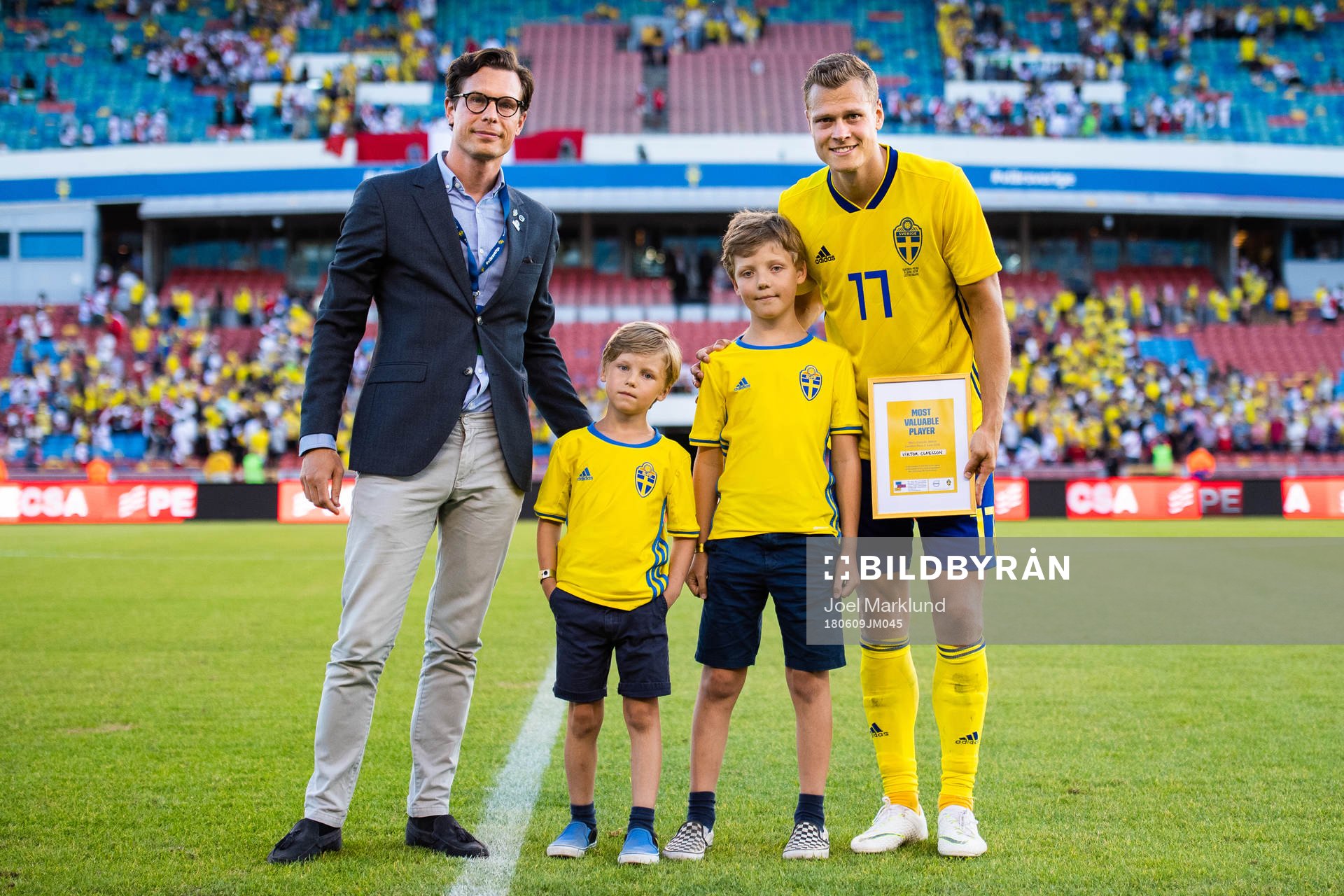 Viktor Claesson of Sweden is awarded man of the match