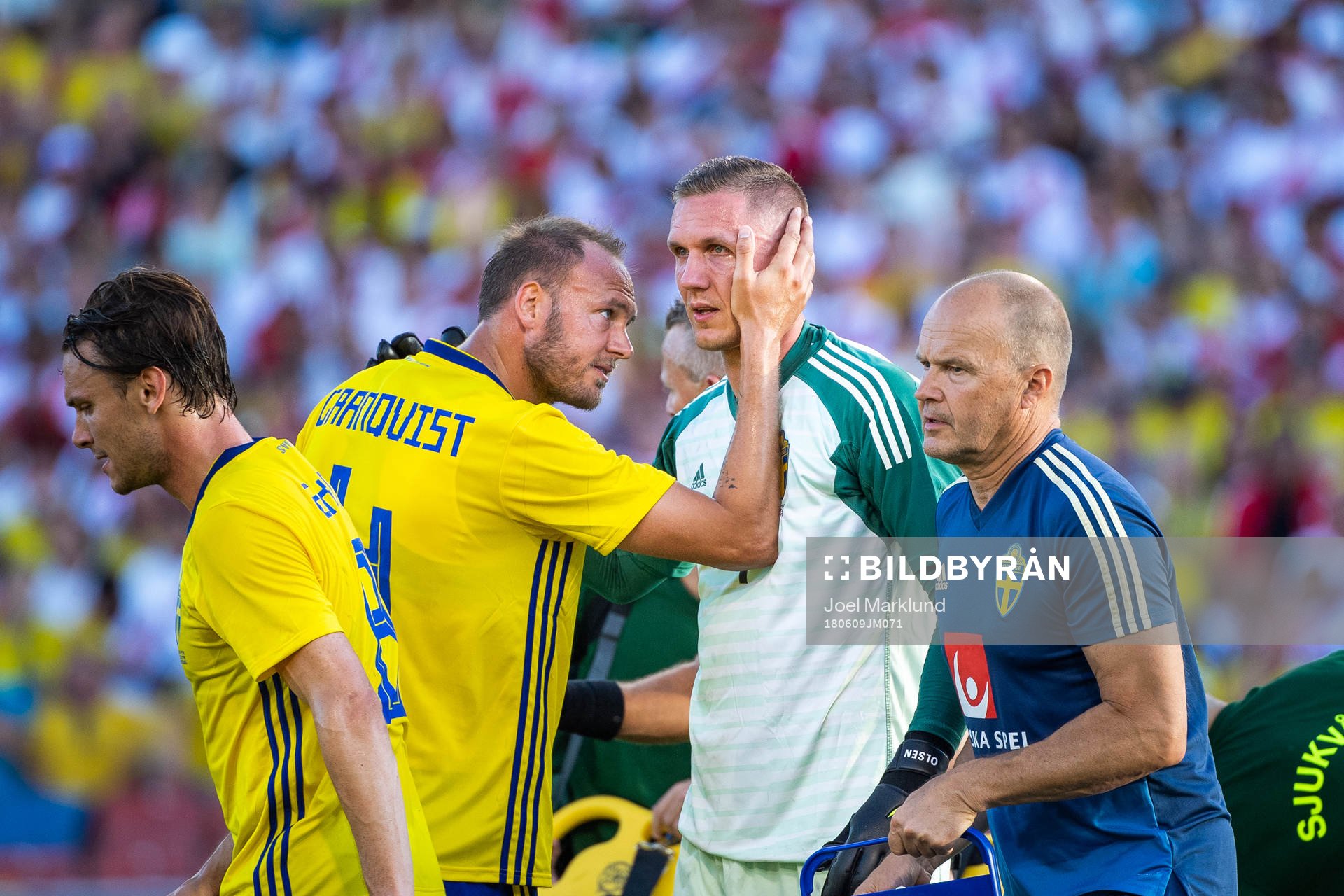 Andreas Granqvist of Sweden and goalkeeper Robin Olsen of