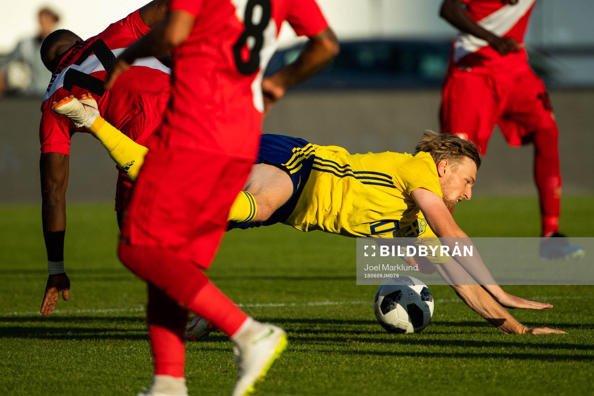 Emil Forsberg of Sweden falls