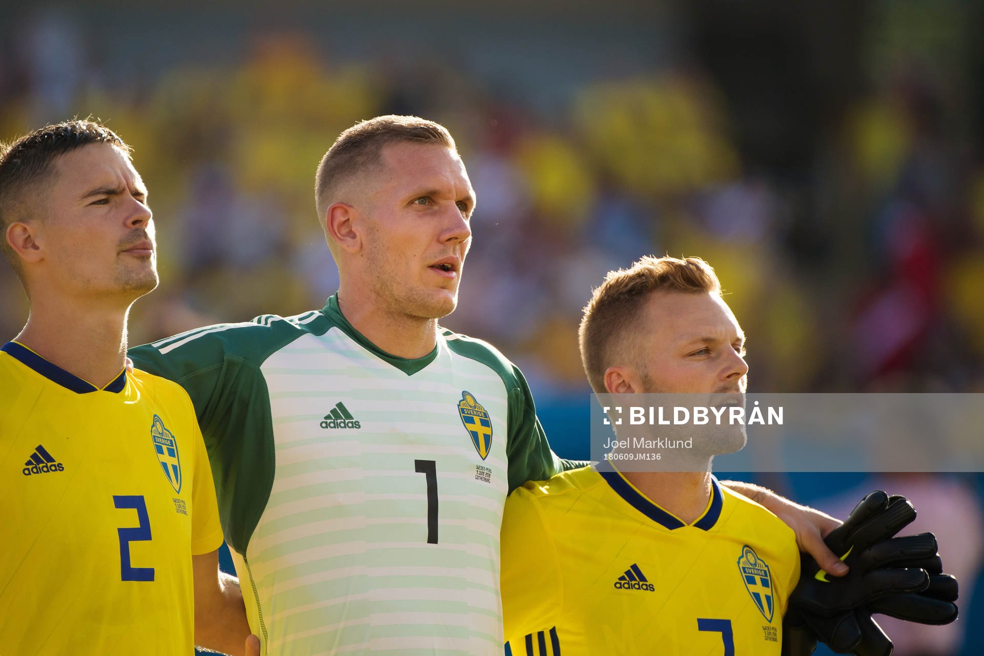 Mikale Lustig, Robin Olsen and Sebastian Larsson of Sweden before the international friendly football match between Sweden and Peru on June 9, 2017 in Gothenburg.