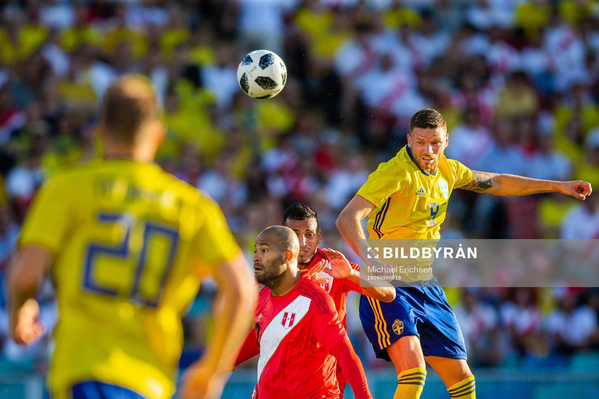 Marcus Berg of Sweden with a header