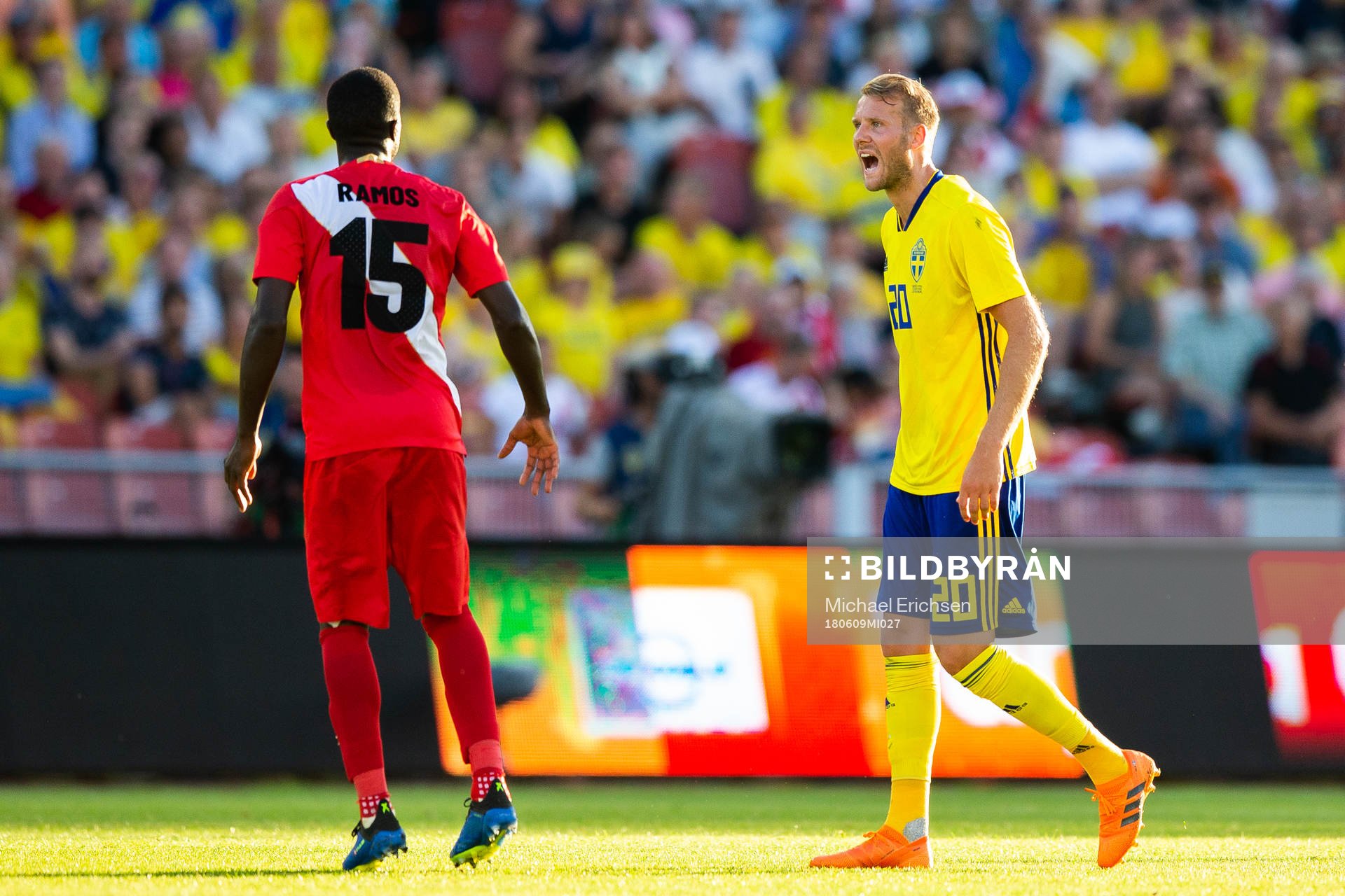 Ola Toivonen of Sweden reacts towards Christian Ramos of