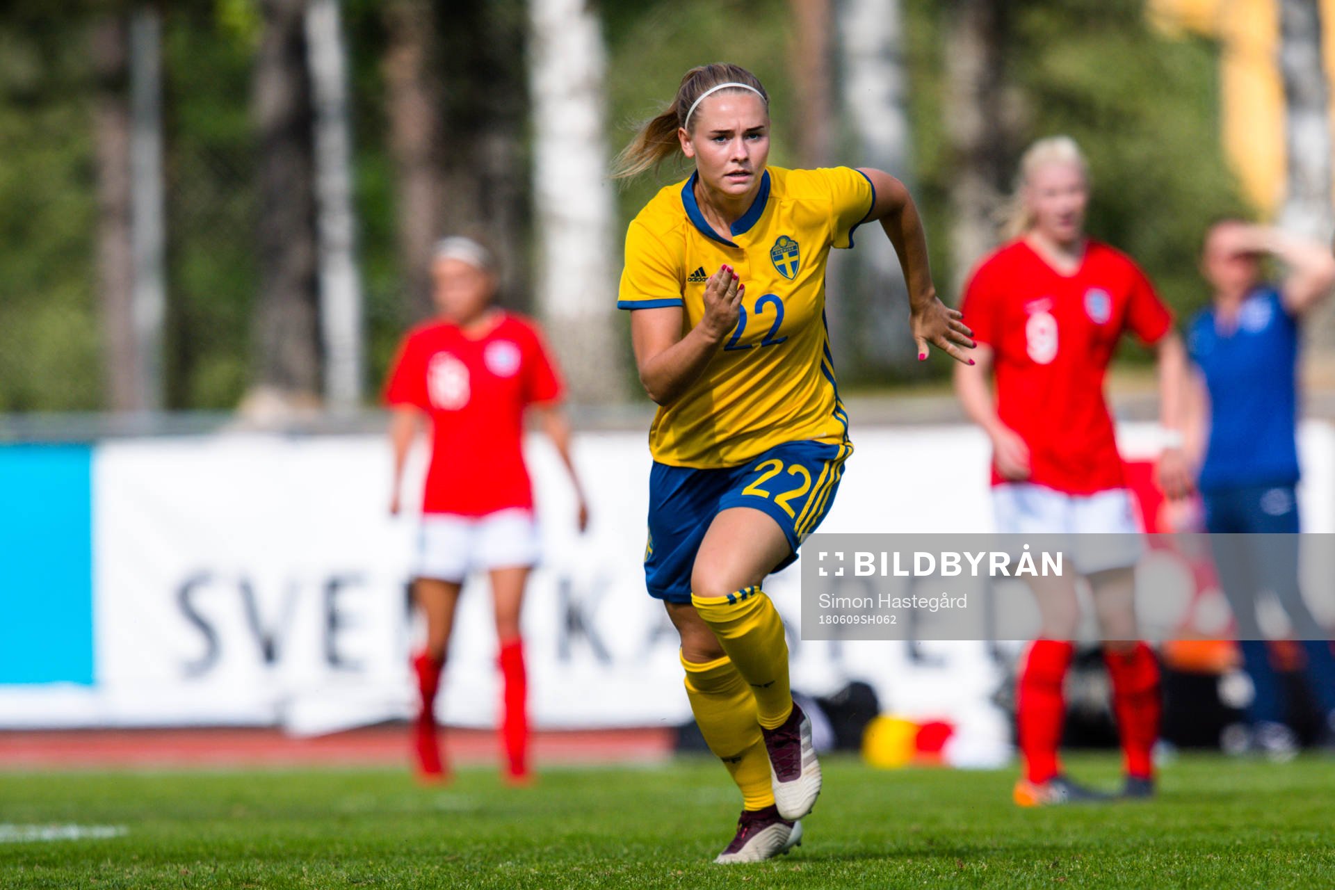 Sveriges Emma Jansson under en landskamp för damer U23 mellan Sverige och England den 9 juni 2018 i Bollnäs.