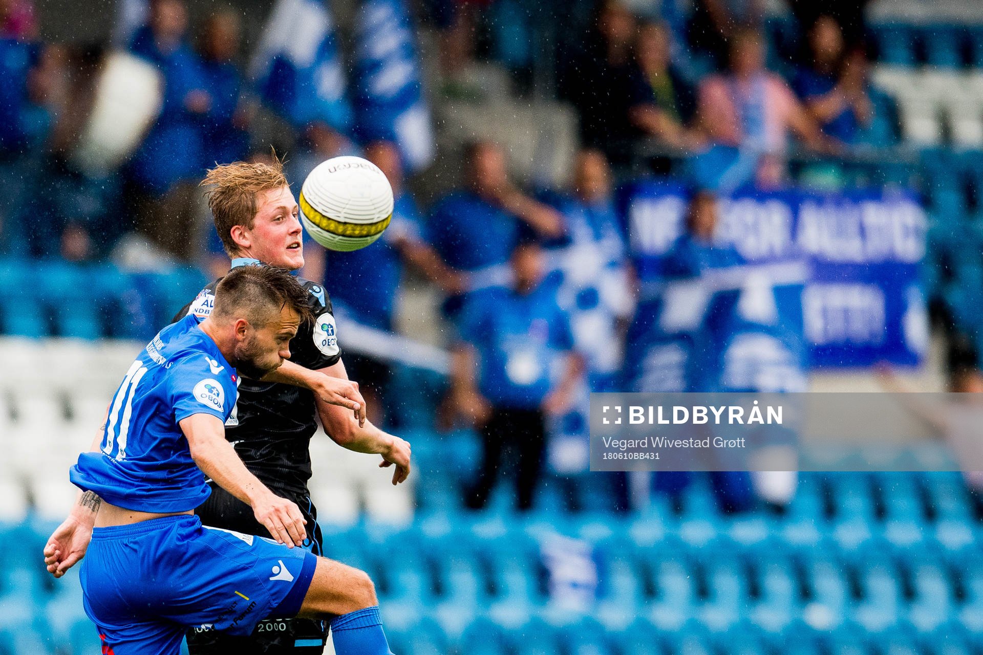 Martin Holmen of Notodden and Vegard Aasen of Sandnes Ulf during the OBOS-ligaen match between Notodden and Sandnes Ulf on June 10, 2018 in Notodden.