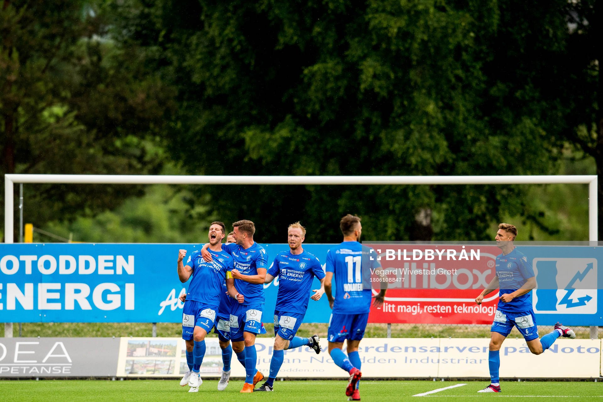 Steffen Jenssen of Notodden celebrates scoring a disallowed