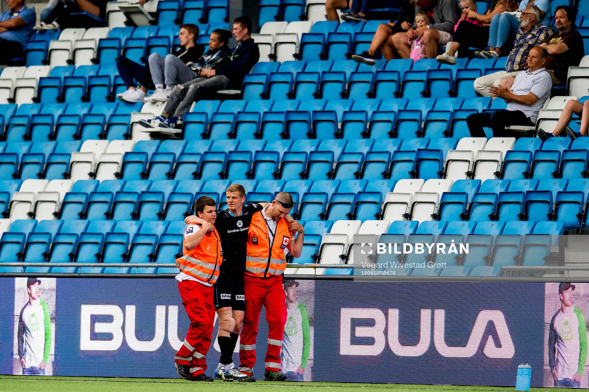 Ari Mohr Jónsson of Sandnes Ulf goes off the pitch with an