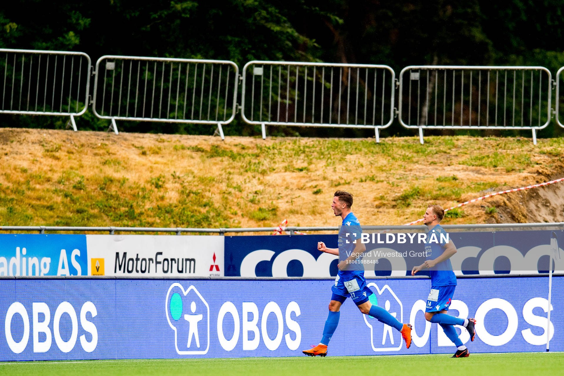 Erlend Hustad of Notodden celebrates scoring 1-0